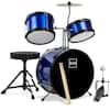 Front. Best Choice Products - Best Choice Products Kids 3-Piece Beginner Drum Set with Sticks, Cushioned Stool and Drum Pedal - Blue/Black - Blue & Black.