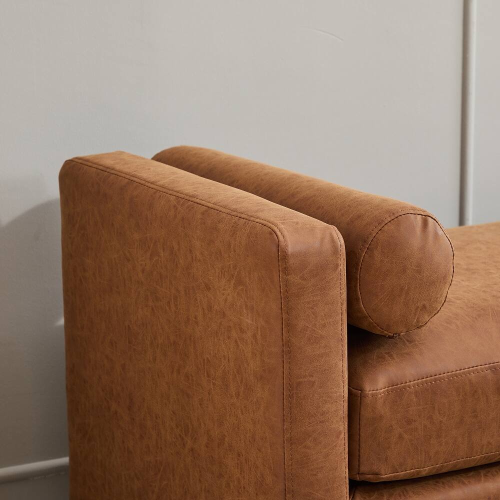 Alt View 3. Ropilly - Ropilly Upholstered End of Bed Bench, Brown PU Leather Entryway Bench with Wood Frame, Daybed Footrest Stool Ottoman - Brown.
