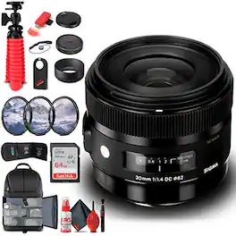 Sigma - 30mm f/1.4 DC HSM Art Lens for Canon EF (301-101) Bundle - Black