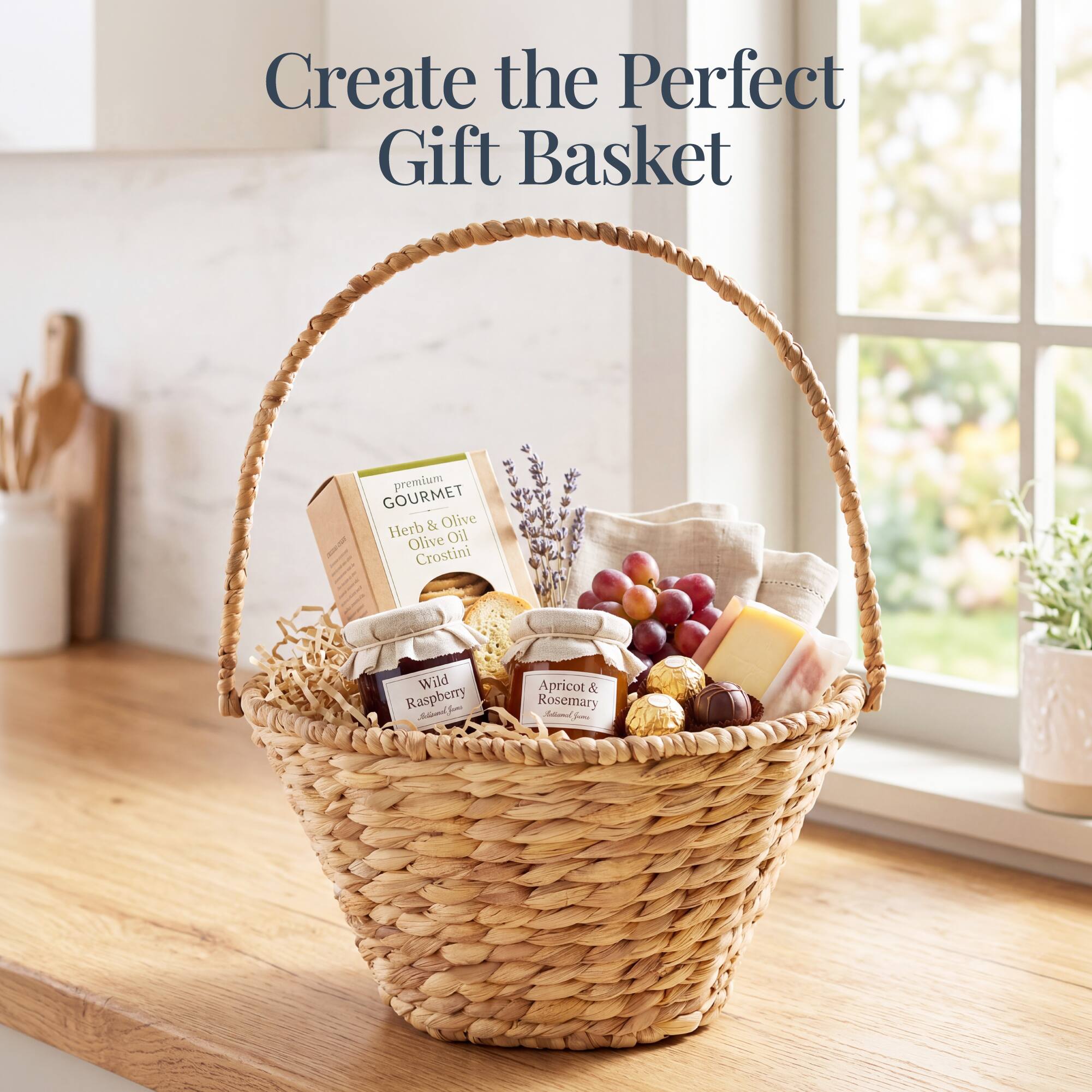 Create the Perfect Gift Basket

premium GOURMET Herb & Olive Oil Crostini

Wild Raspberry

Apricot & Rosemary