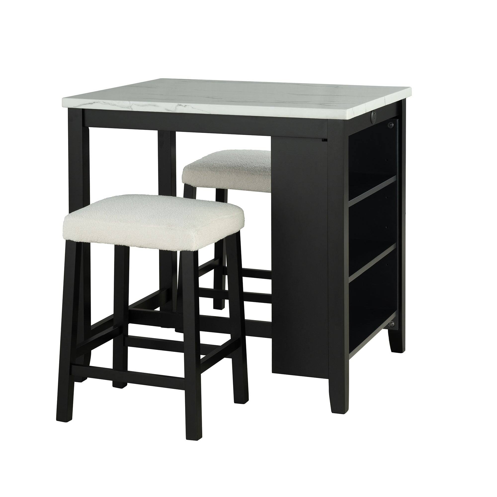 Alt View 3. Boyel Living - Black 3-Piece 36 in. H Bar Table Set with 2 Stools and USB-A and USB-C Charging Portsand USB-A and USB-C Charging Ports - Black.