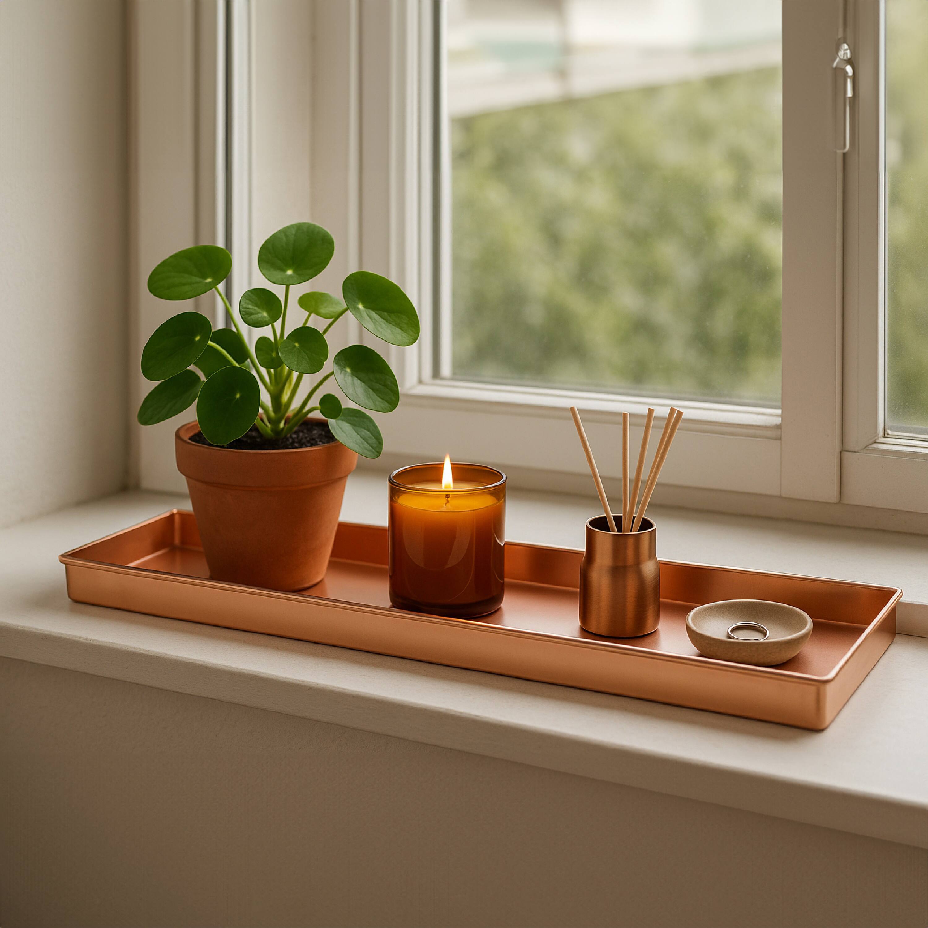 Alt View 7. Manhattan Lane - 29 Inch Rectangular Metal Windowsill Planter Tray, Trim Edges, Large - Copper.