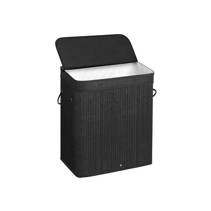 Front. Songmics Home - Bamboo Laundry Hamper with Lid – Large 26.4-Gallon Capacity Laundry Basket in Black - Black.