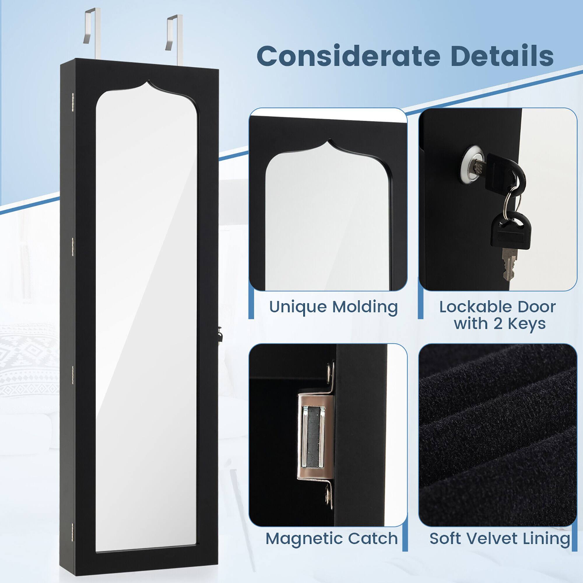 Considerate Details

- Unique Molding
- Lockable Door with 2 Keys
- Magnetic Catch
- Soft Velvet Lining