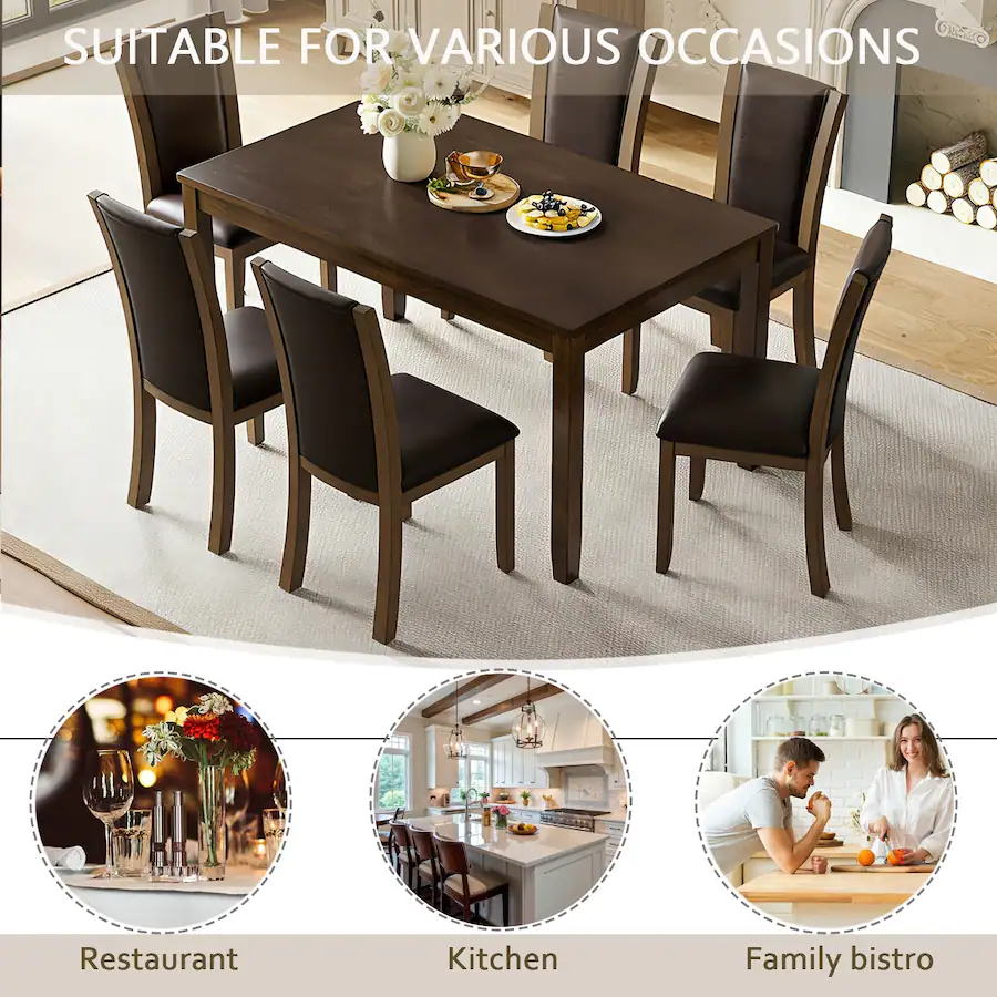 Format Table Stting Loheer 7 Piece Dining Table Set for 6, Rectangular Table with ...