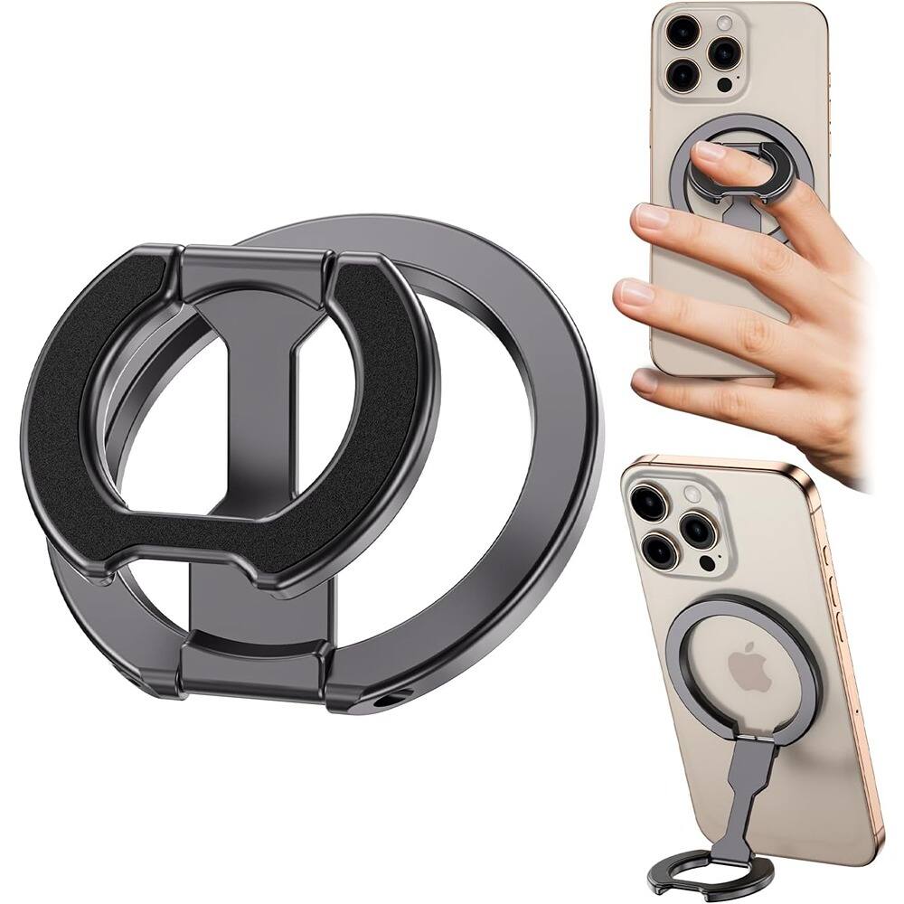 Front. PARKER SLATER - Magnetic Dual-Sided Phone Ring Holder & Kickstand, Adjustable Grip - Grey.