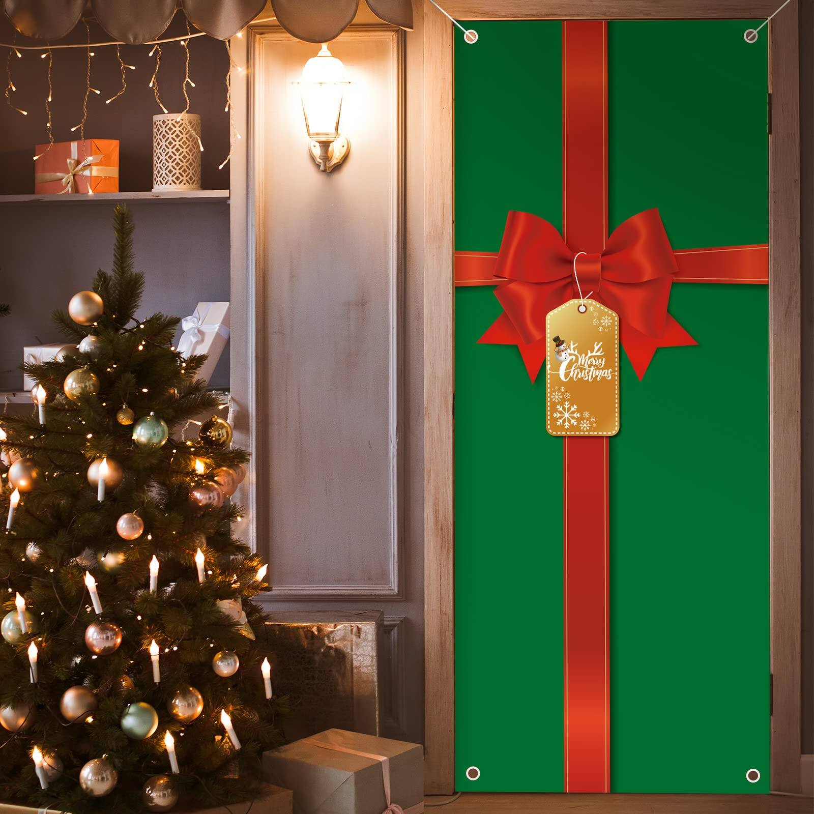 Paradigms Interiors - Christmas Door Cover Hanging Gift Package Decoration For Front Bathroom Toilet Backdrop Holiday Xmas House - Green-1