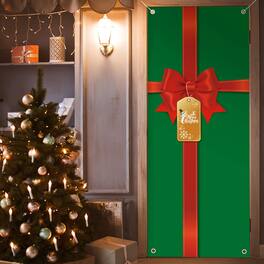 Paradigms Interiors - Christmas Door Cover Hanging Gift Package Decoration For Front Bathroom Toilet Backdrop Holiday Xmas House - Green-1