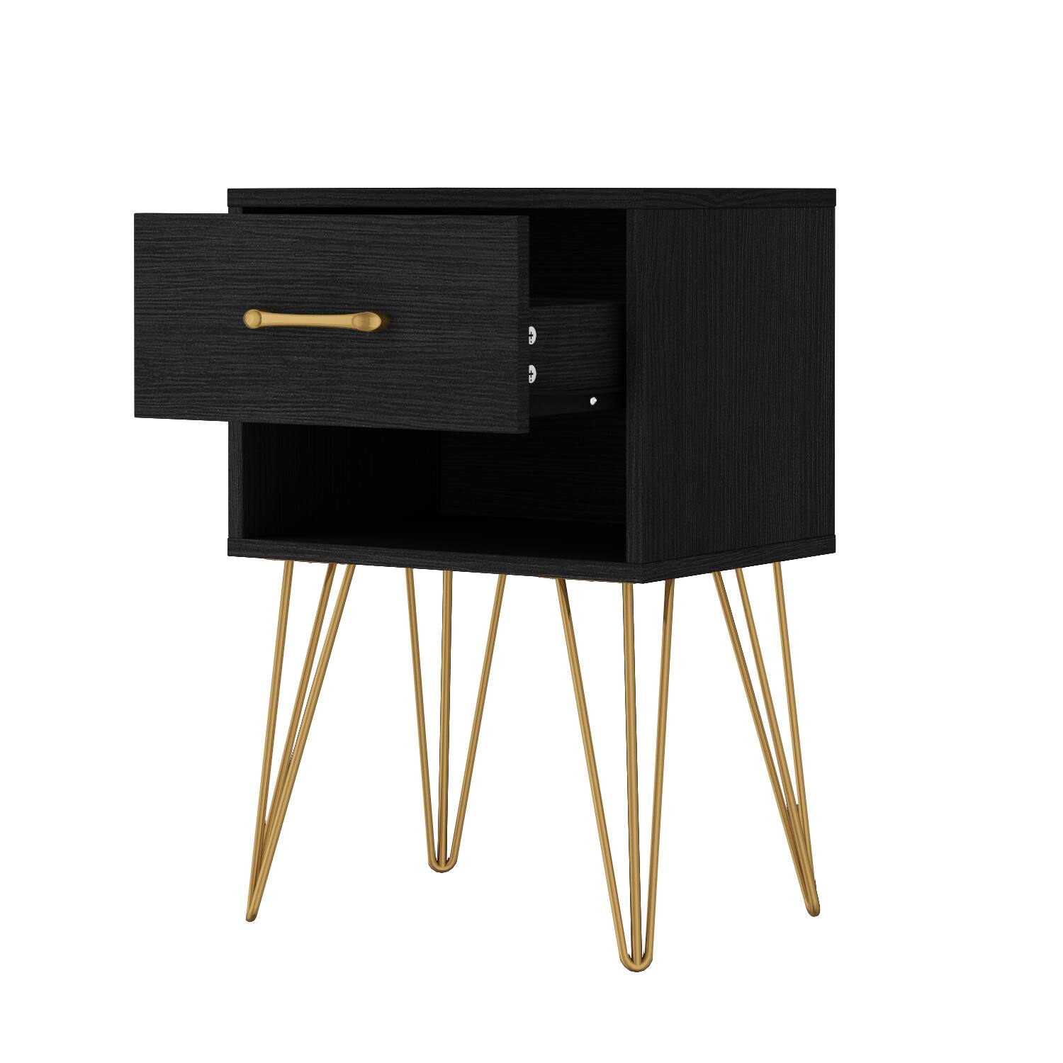 Alt View 9. FUFU & GAGA - Modern Single Drawer Nightstand Bedside Table with Gold Metal Legs Accent End Table with Storage for Bedroom Living Room - Black.