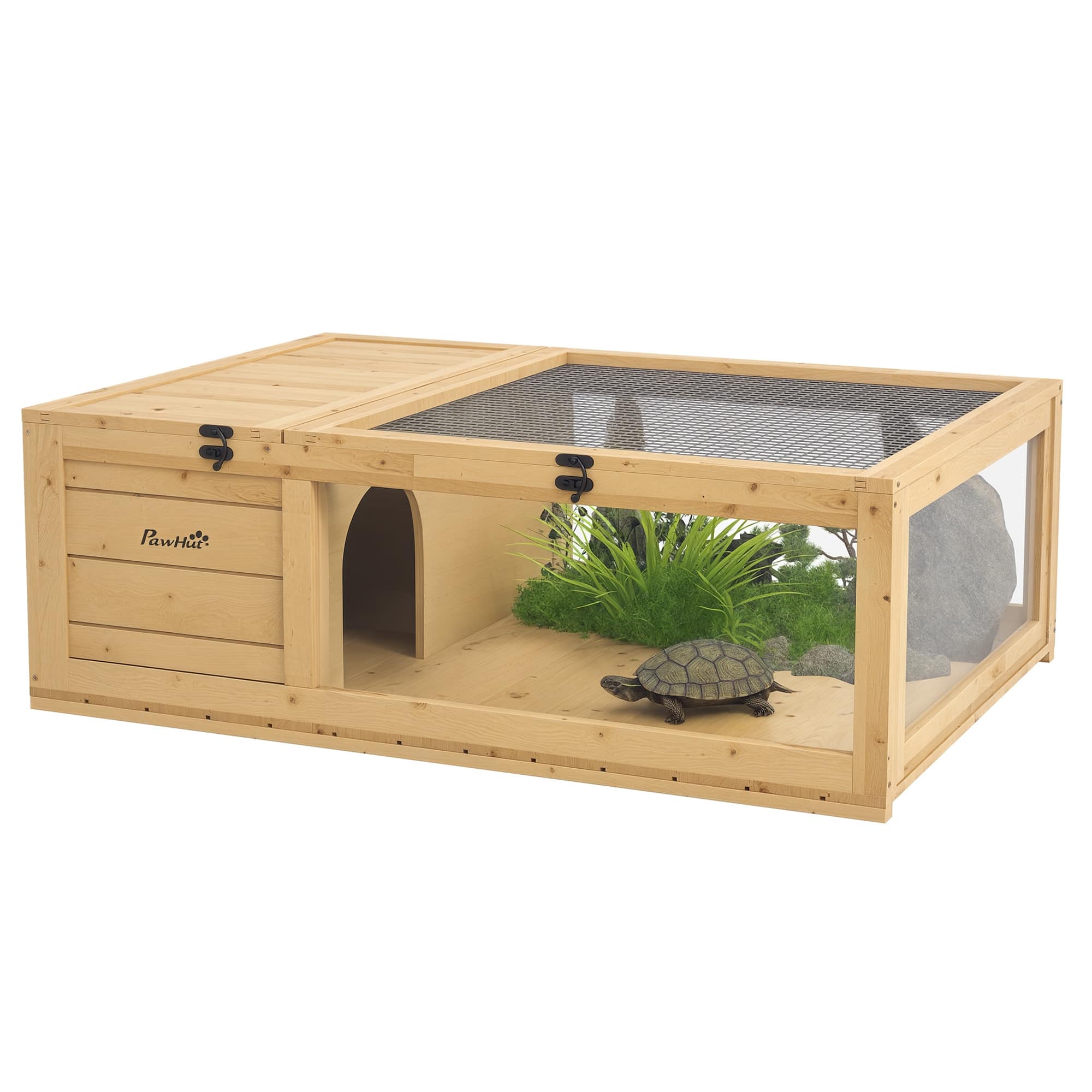 Pawhut Wooden Reptile Cage with Top Access for Turtles, Lizards
