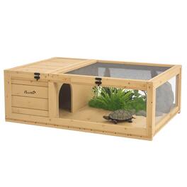 Pawhut - Wooden Tortoise House Indoor Turtle Habitat Enclosure Outdoor Reptile Cage for Lizards, Geckos