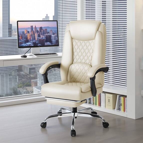 Back. Homall - Home Office Chair Adjustable Executive Chair With Ergonomic High Back Cushion Lumbar Back Support Computer Desk Chair - WHITE.