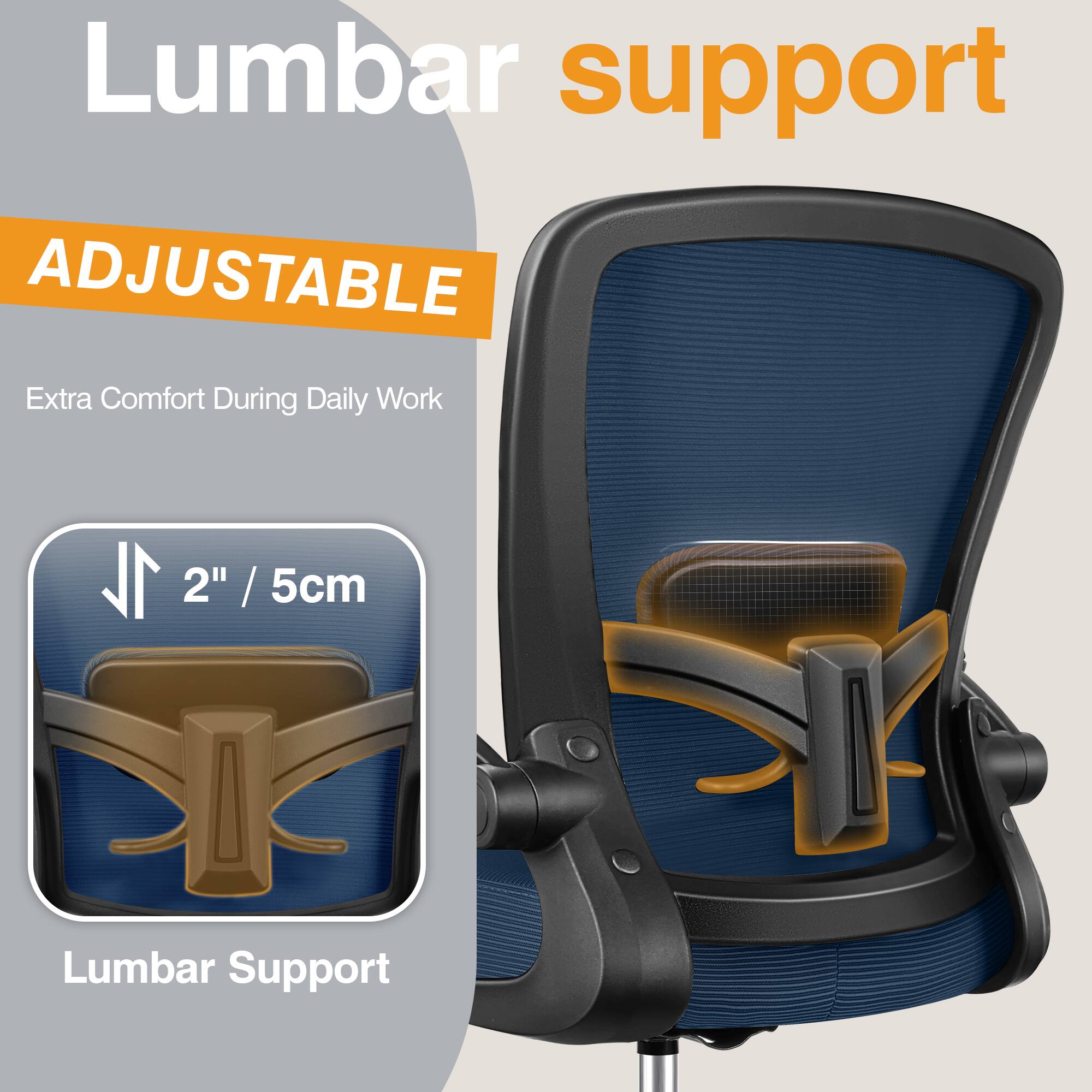 Lumbar support, ADJUSTABLE, Extra Comfort During Daily Work, 2" / 5cm, Lumbar Support