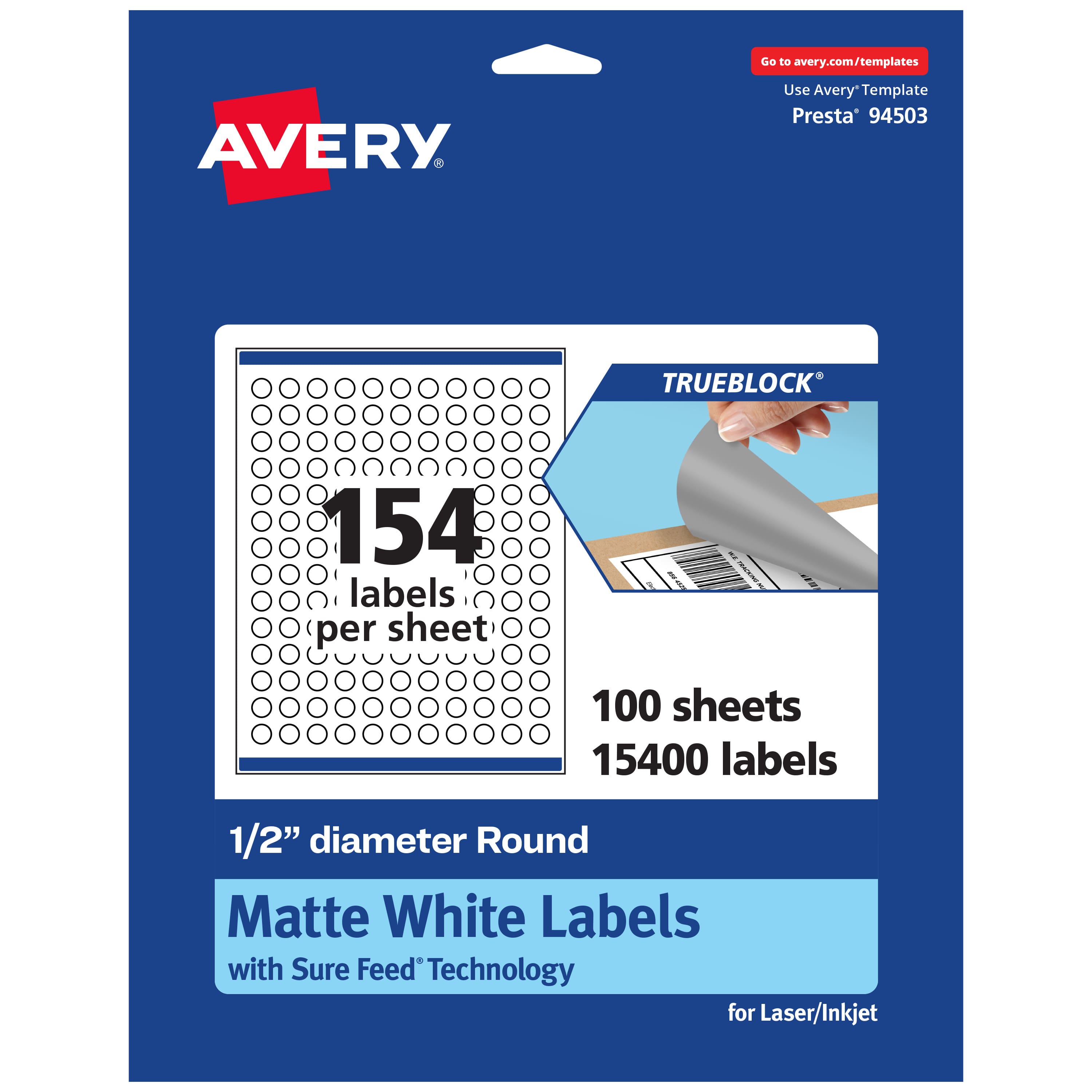 "Avery - TrueBlock Round Labels, 0.5"" Diameter, 15,400ct - White" price history on PriceWatchPro