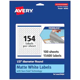 Avery - TrueBlock Round Labels, 0.5" Diameter, 15,400ct - White