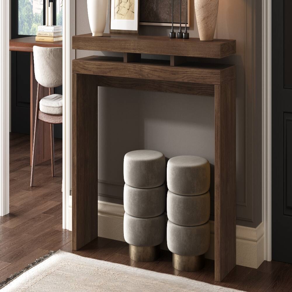 Alt View 2. Loheer - Loheer 60 inch antique brown farmhouse console table, retro wooden entryway table with double board suspension - Antique brown.