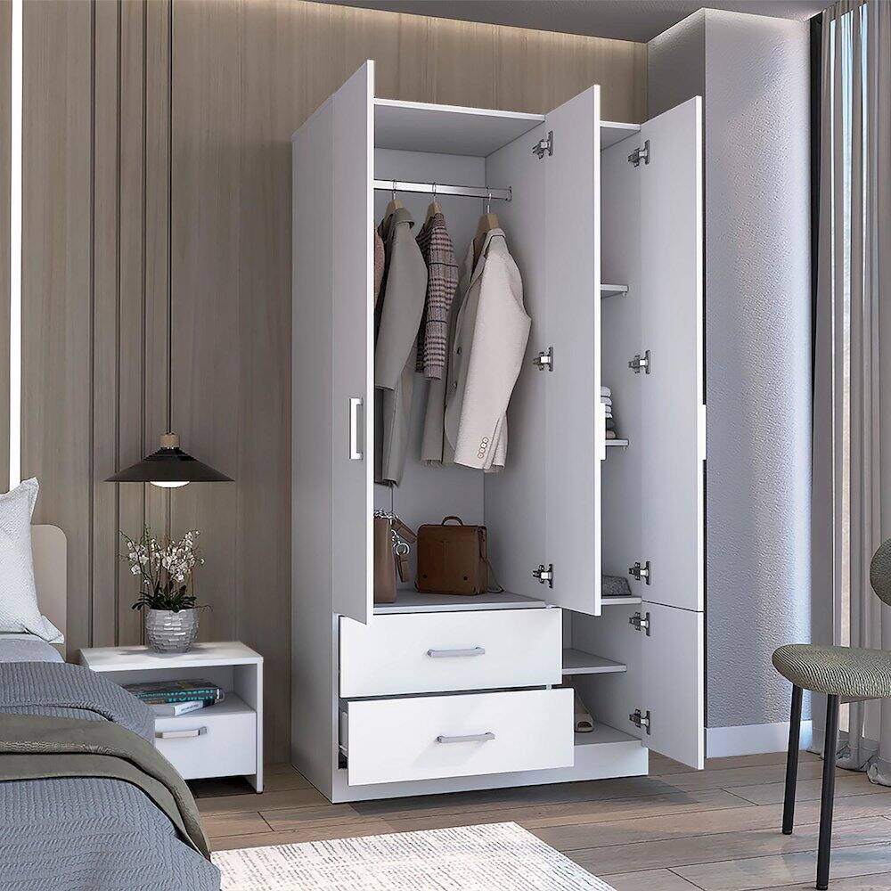 Alt View 4. TuHome - Sebree Four Door Armoire White MDF - White.