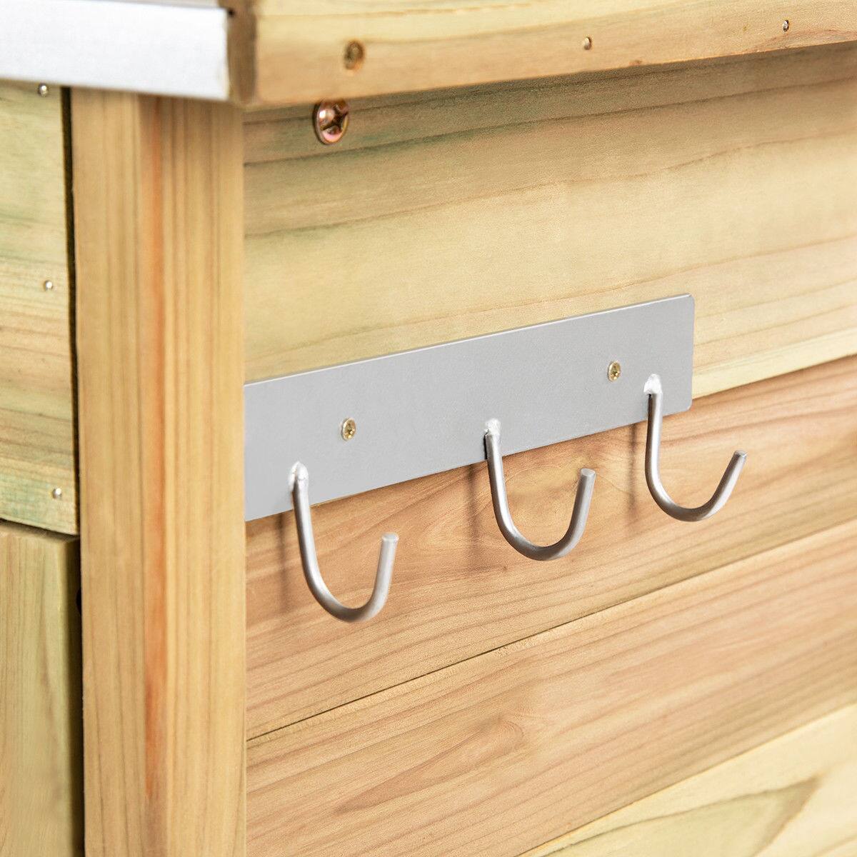 Alt View 7. Costway - Outdoor Potting Bench Garden Wooden Work Station Metal Tabletop Cabinet Drawer - Natural.