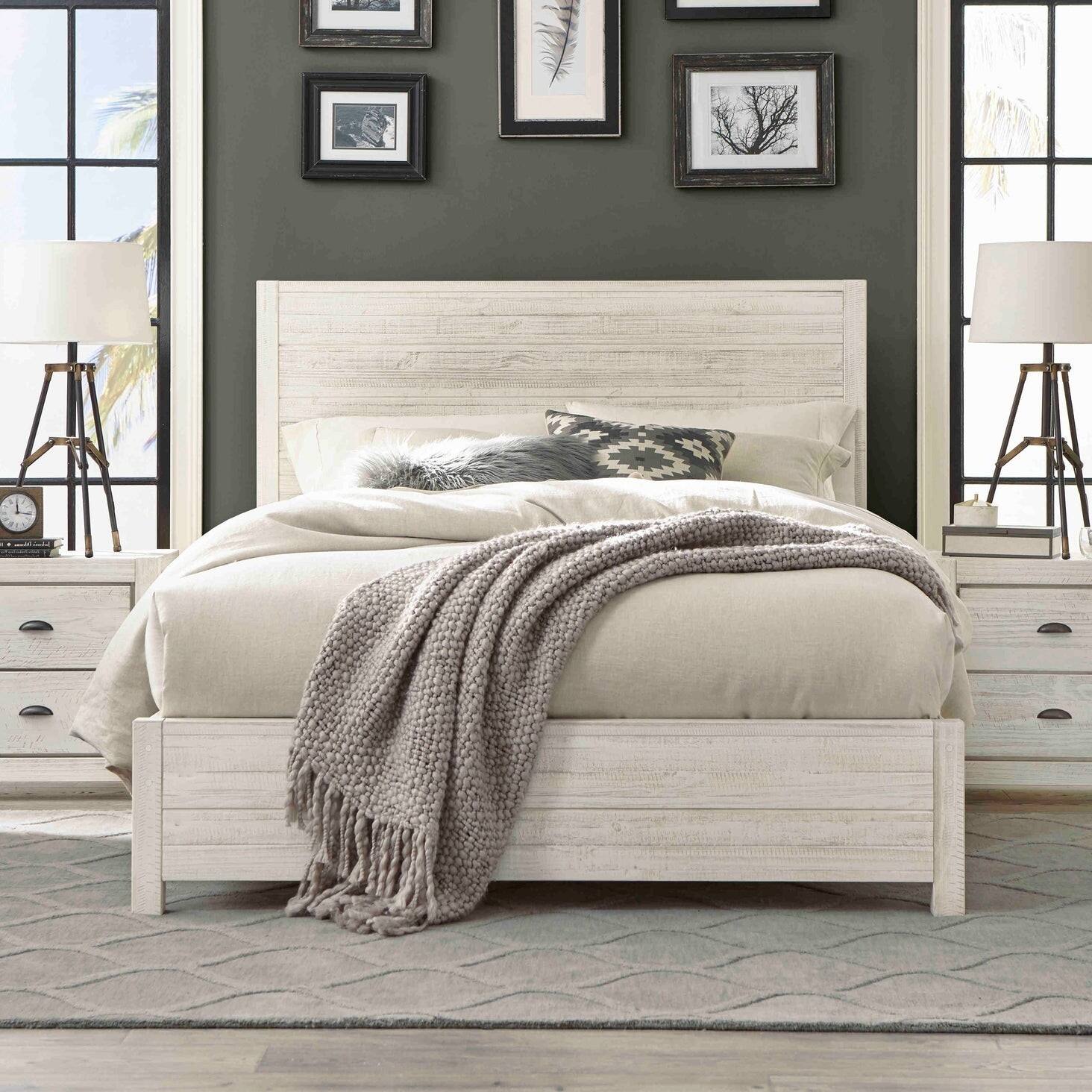 Back. Hivvago - Hivvago FarmHome Solid Pine Platform Bed in King Size - Off White.