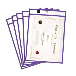 Unique Bargains - 5pcs Job Ticket Holders 13x10 Inch Dry Erase Reusable Clear Plastic Sleeves for Invoice Office Shop Organization - Purple
