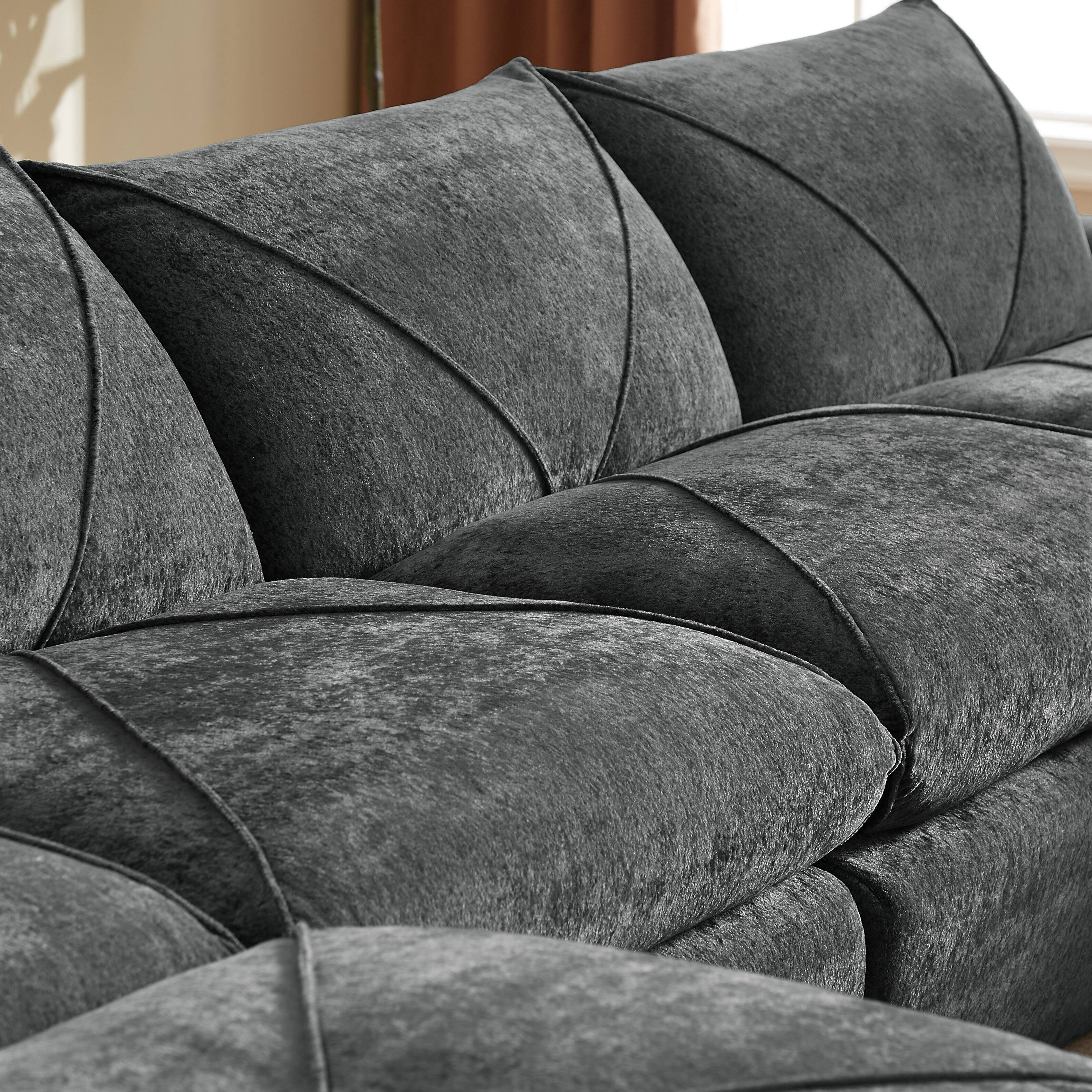 Alt View 4. Loheer - Loheer Modern Minimalist Chenille Sectional Sofa Oversized Modular Couch with Ottoman for Large Living Rooms - Dark Gray.