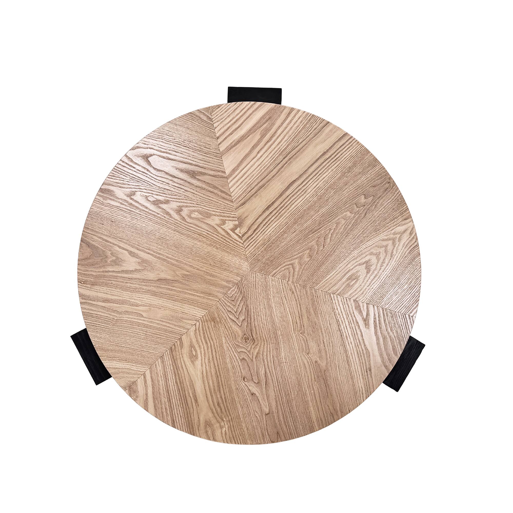 Alt View 10. Loheer - Loheer 33 Inch Round Coffee Table Hidden Storage Wabi Sabi Wood Parquet Veneer Center Table for Living Room - Matte Black,Natural Wood.