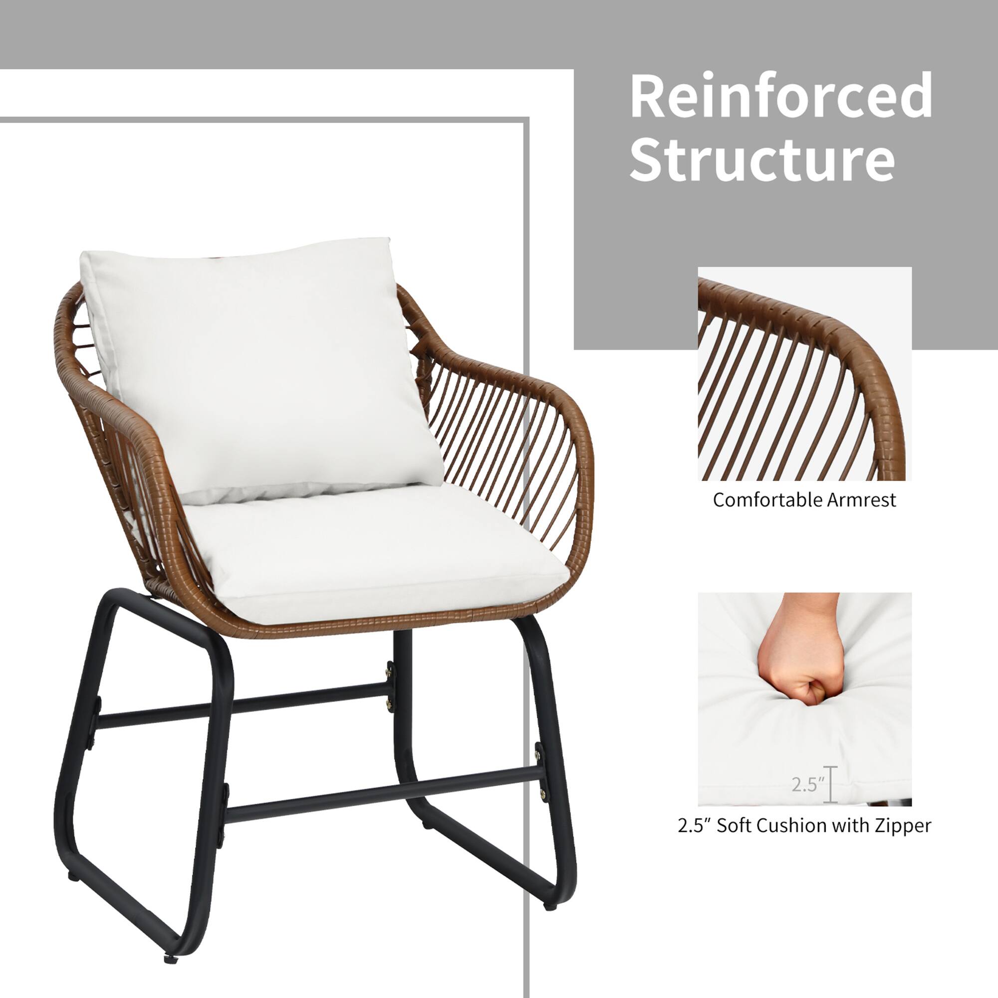 Reinforced Structure, Comfortable Armrest, 2.5" Soft Cushion with Zipper