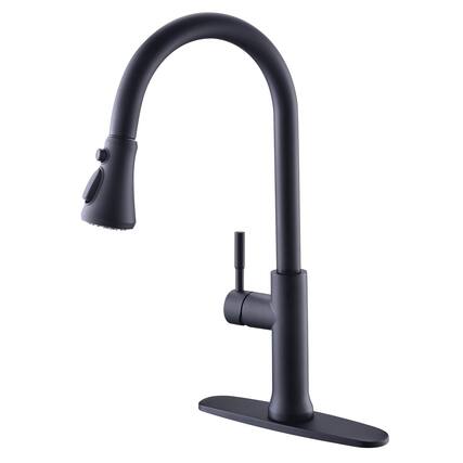 Front. Boyel Living - Matte Black Single Handle Pull Out Sprayer Kitchen Faucet with Deck Plate Included - Matte Black.