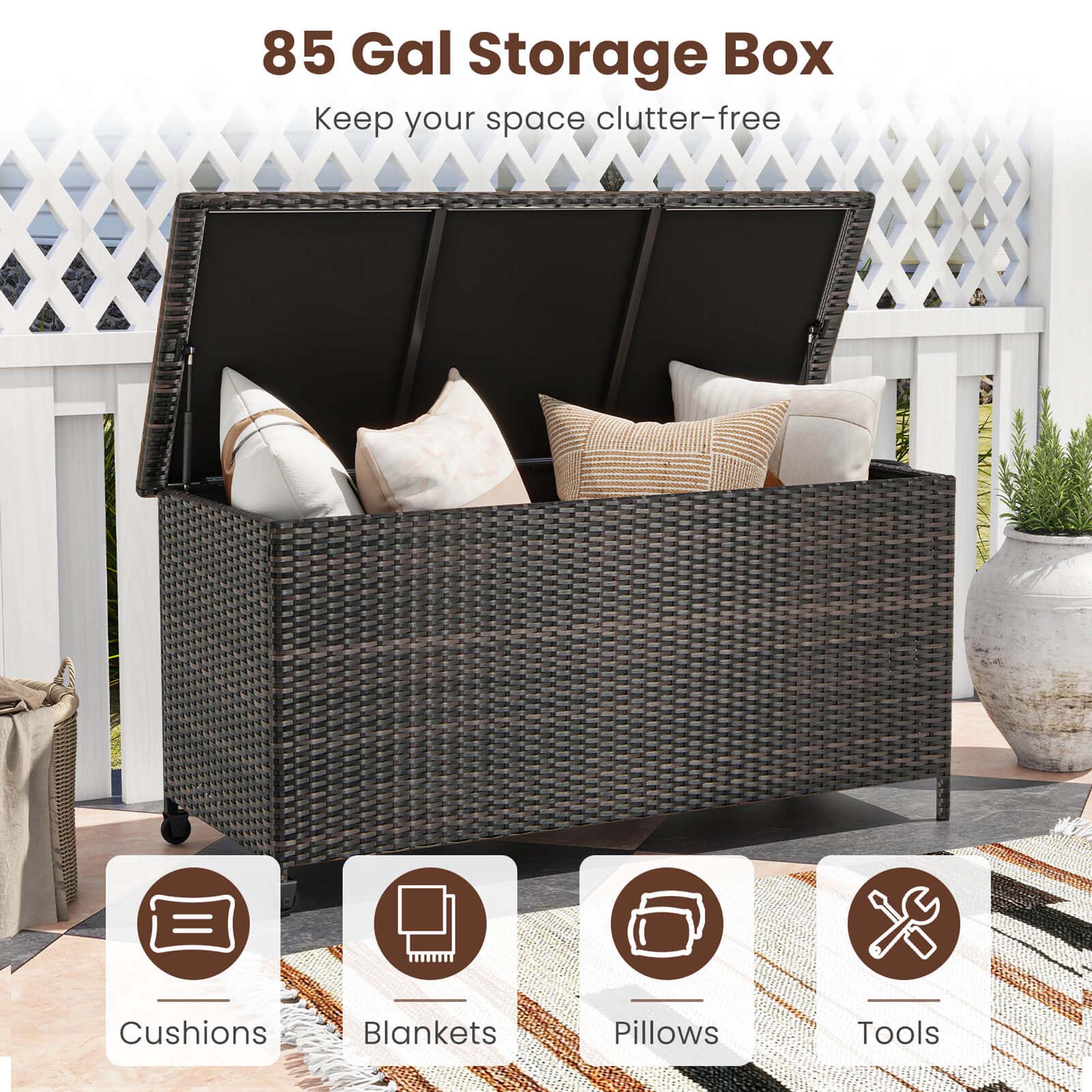 85 Gal Storage Box  
Keep your space clutter-free  

Cushions  
Blankets  
Pillows  
Tools