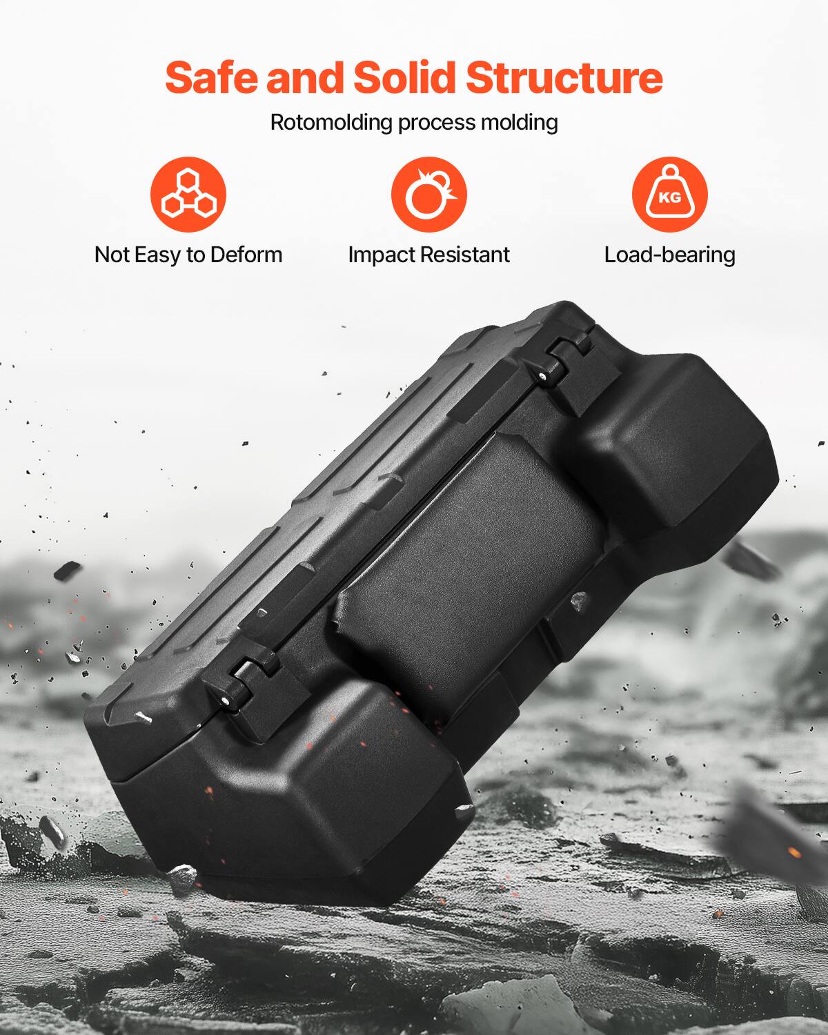 Safe and Solid Structure  
Rotomolding process molding  
- Not Easy to Deform  
- Impact Resistant  
- Load-bearing