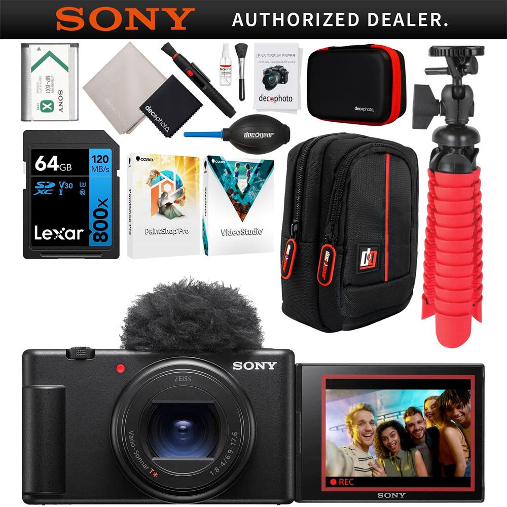 Sony - ZV-1 II Vlog Camera with 4K Video for Content Creators and Vloggers Black Bundle