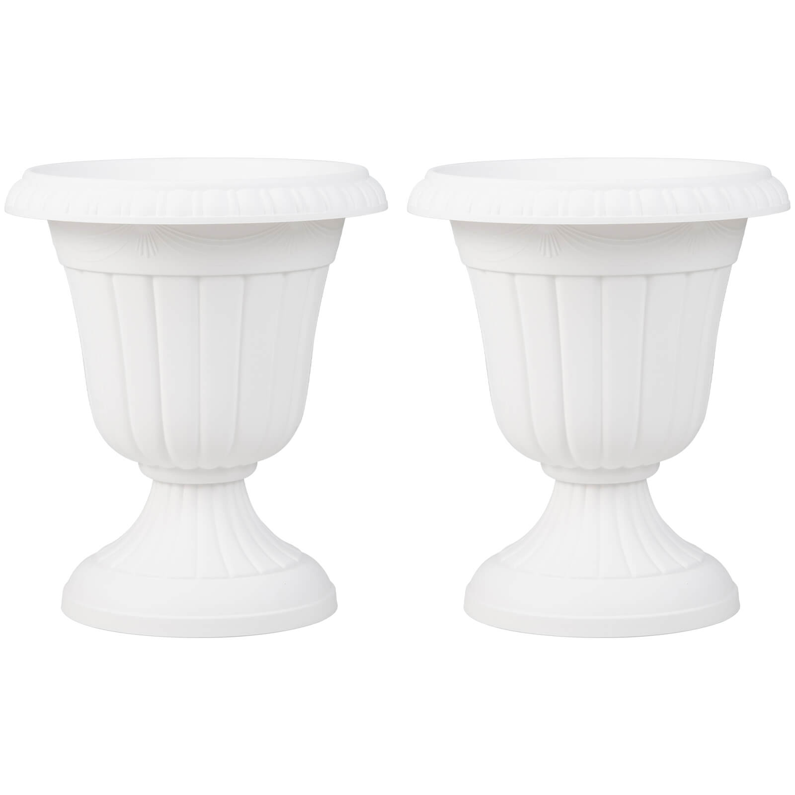 Costway - 18 inch Tall Vintage Planters Set of 2 with Pedestal Base & Pre-marked Drain Hole - White