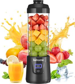 BEHOME - Portable Blender 14oz, USB-C rechargeable, BPA-free personal juicer for smoothies & shakes, compact - Black
