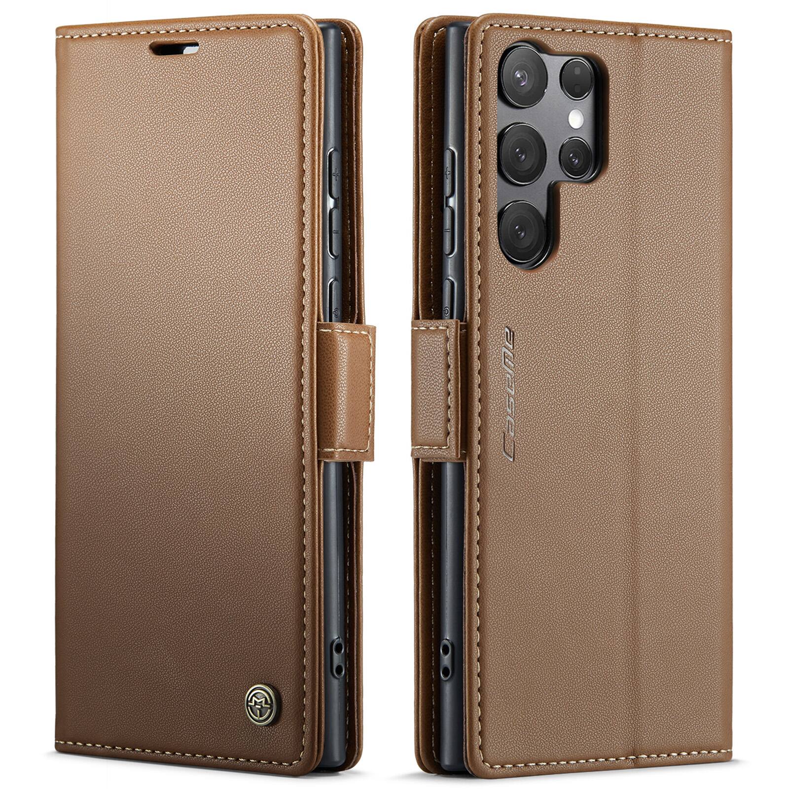 Alt View 9. UUCOVER - For Samsung Galaxy S25 Ultra PU Leather Wallet Case with RFID Blocking Cash Card Holder, Magnetic Flip Kickstand Cover - Brown.
