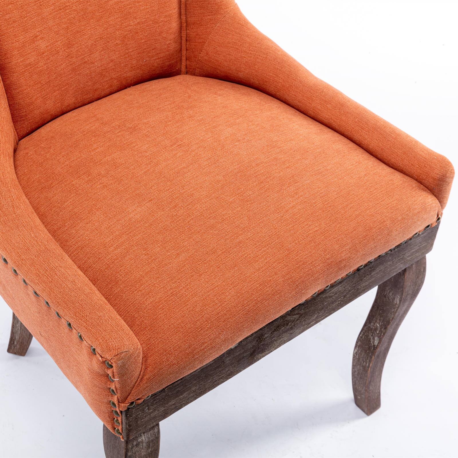 Alt View 4. GOODSILO - Ultra Side Dining Chair Set of 2, Thickened Fabric, Solid Wood Legs, Bronze Nail Head - Orange.