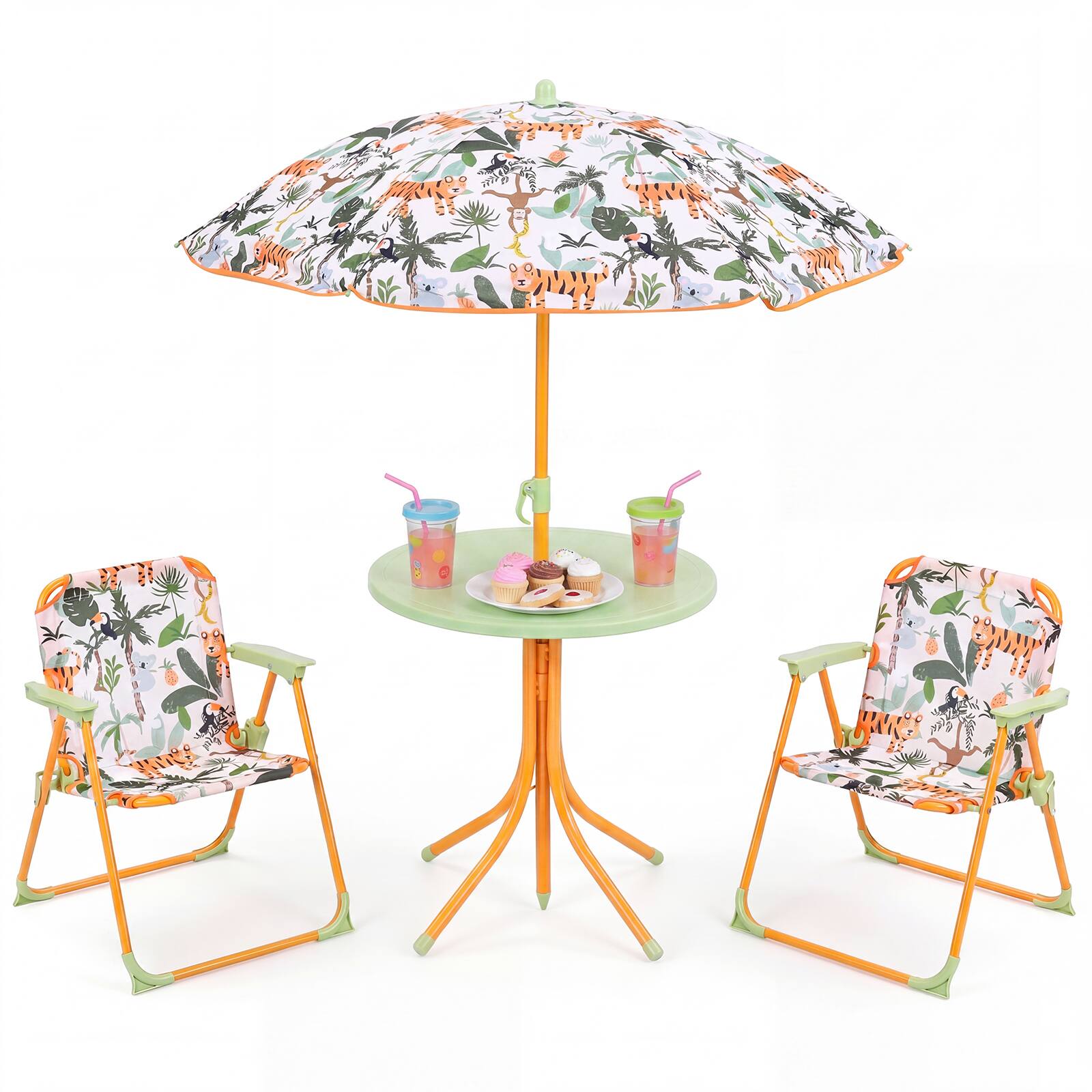 Alt View 9. Gymax - Gymax Kids Picnic Table Outdoor Table&Chair Set 2 Folding Chairs&Adjustable Umbrella Yellow & Green - Yellow.