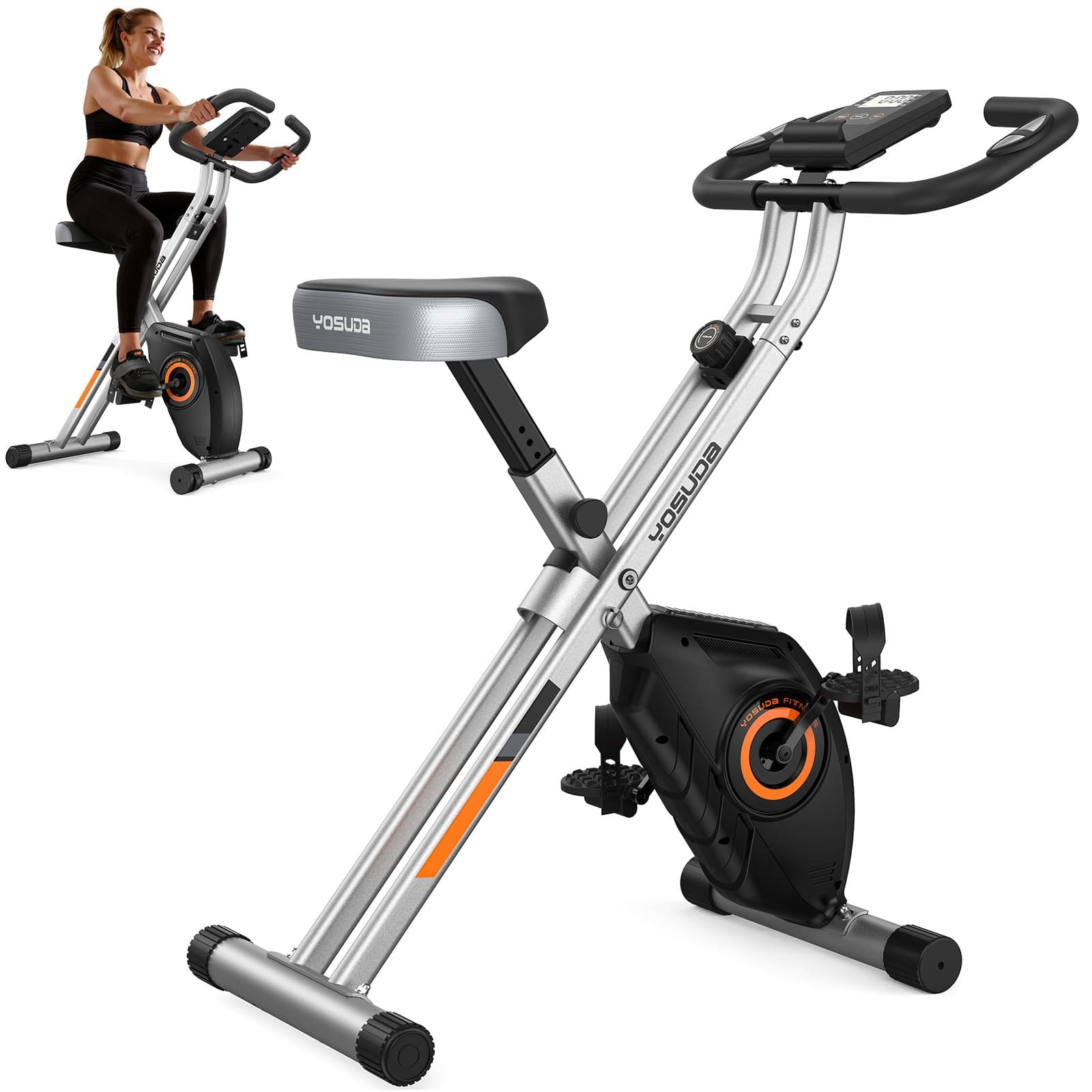 YOSUDA - Folding Exercise Bike - Foldable Stationary Bike for Home Gym Workout - Black/Silver