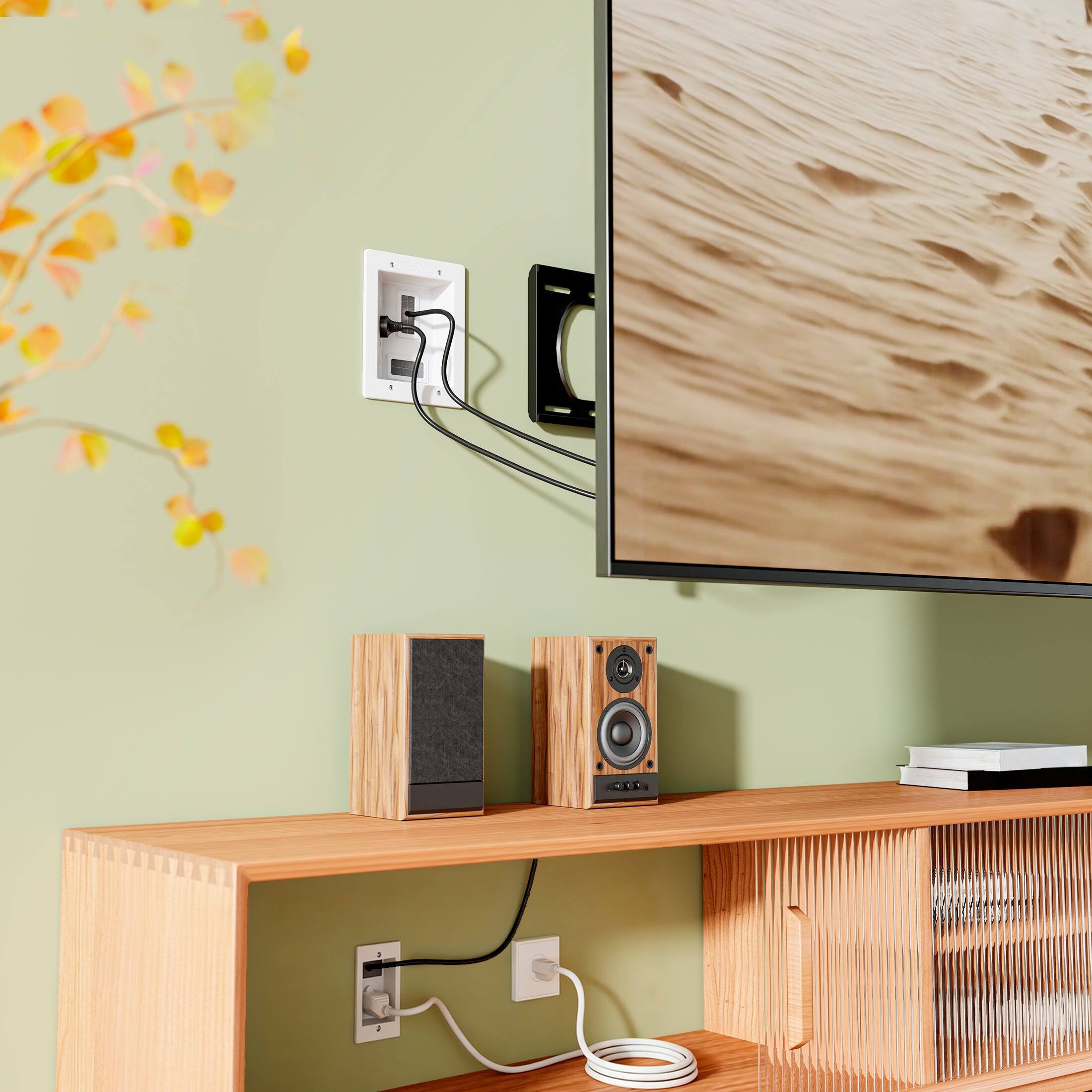Left. Mount-It! - In-Wall Cable Management Kit with Power Input Module – Recessed TV Cable Concealer with 3 Outlets - White.