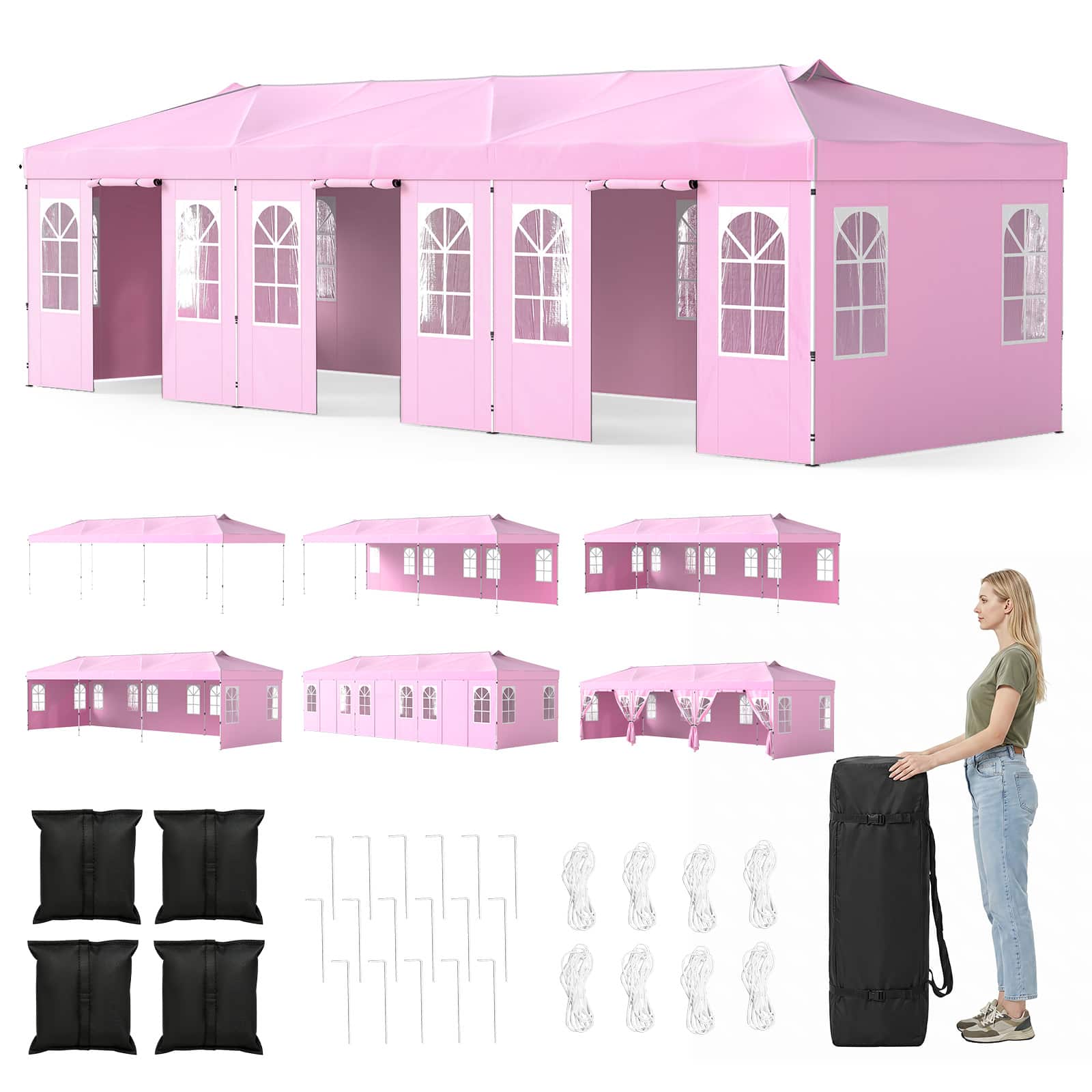 Costway - 10 x 30 FT Pop Up Canopy Tent with 8 Sidewalls Adjustable Height Reflective Strips - Pink price history on PriceWatchPro