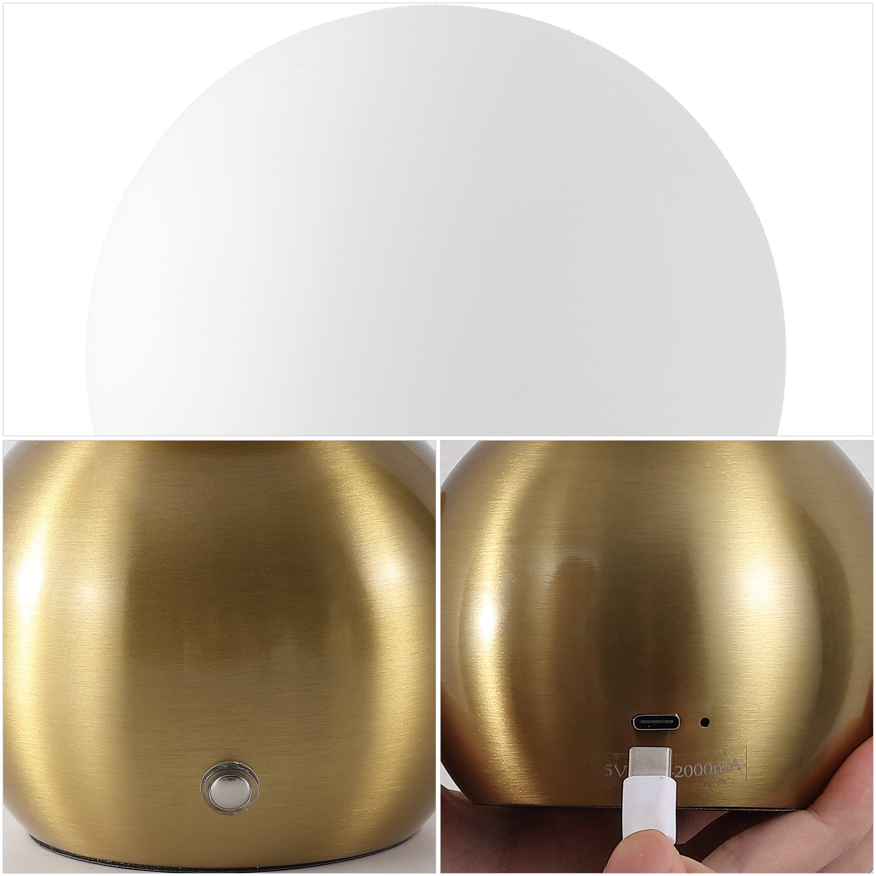 Alt View 4. Jonathan Y - Fatima 9.5" Modern Metal Rechargeable Table Lamp Set of 2, Brass Gold with White Glass Globe Shade and Touch Sensor - Brass Gold.