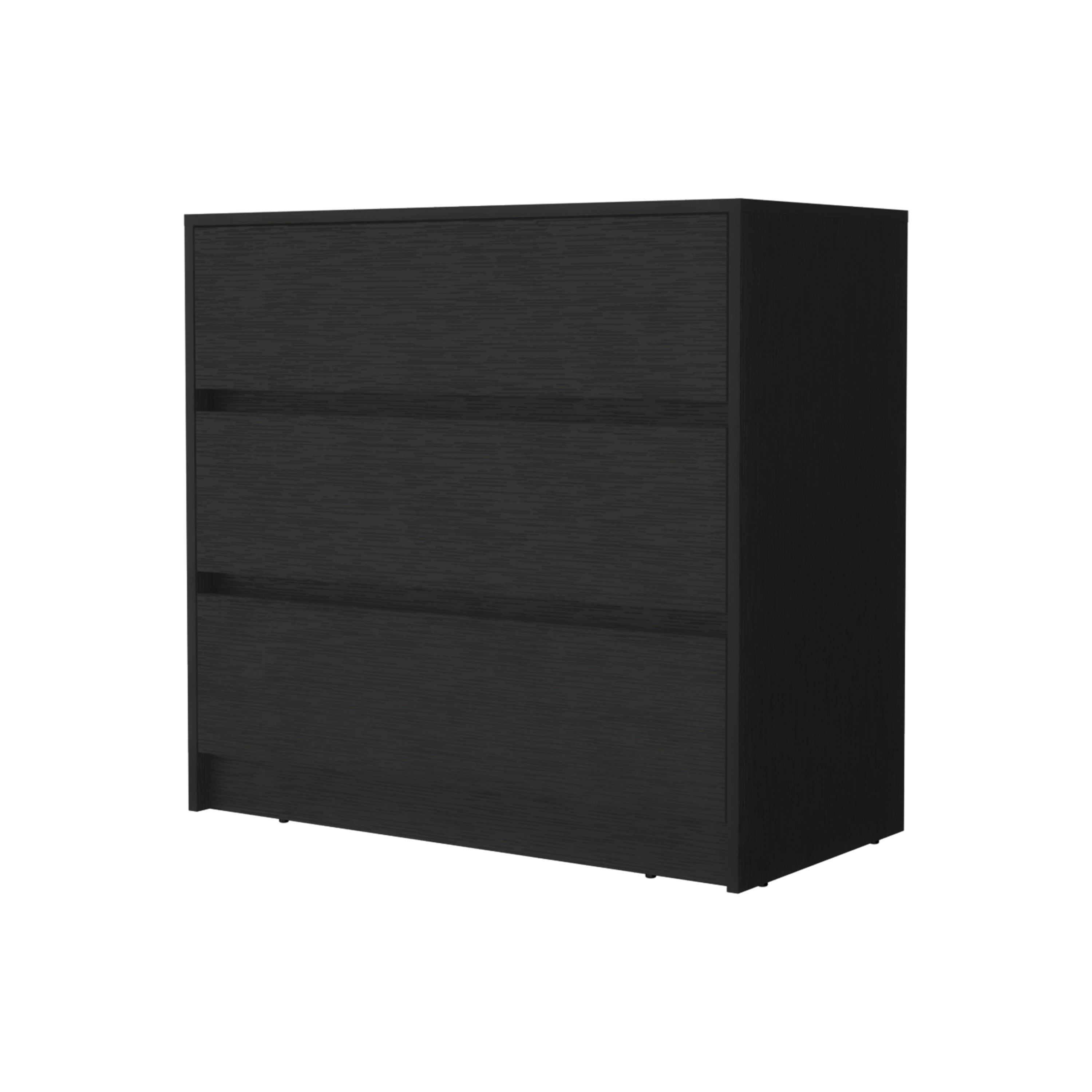 Angle. TinyHomie - Avra 3 Drawer Dresser Manufactured Wood Top and Front Chest of Drawers - Black.