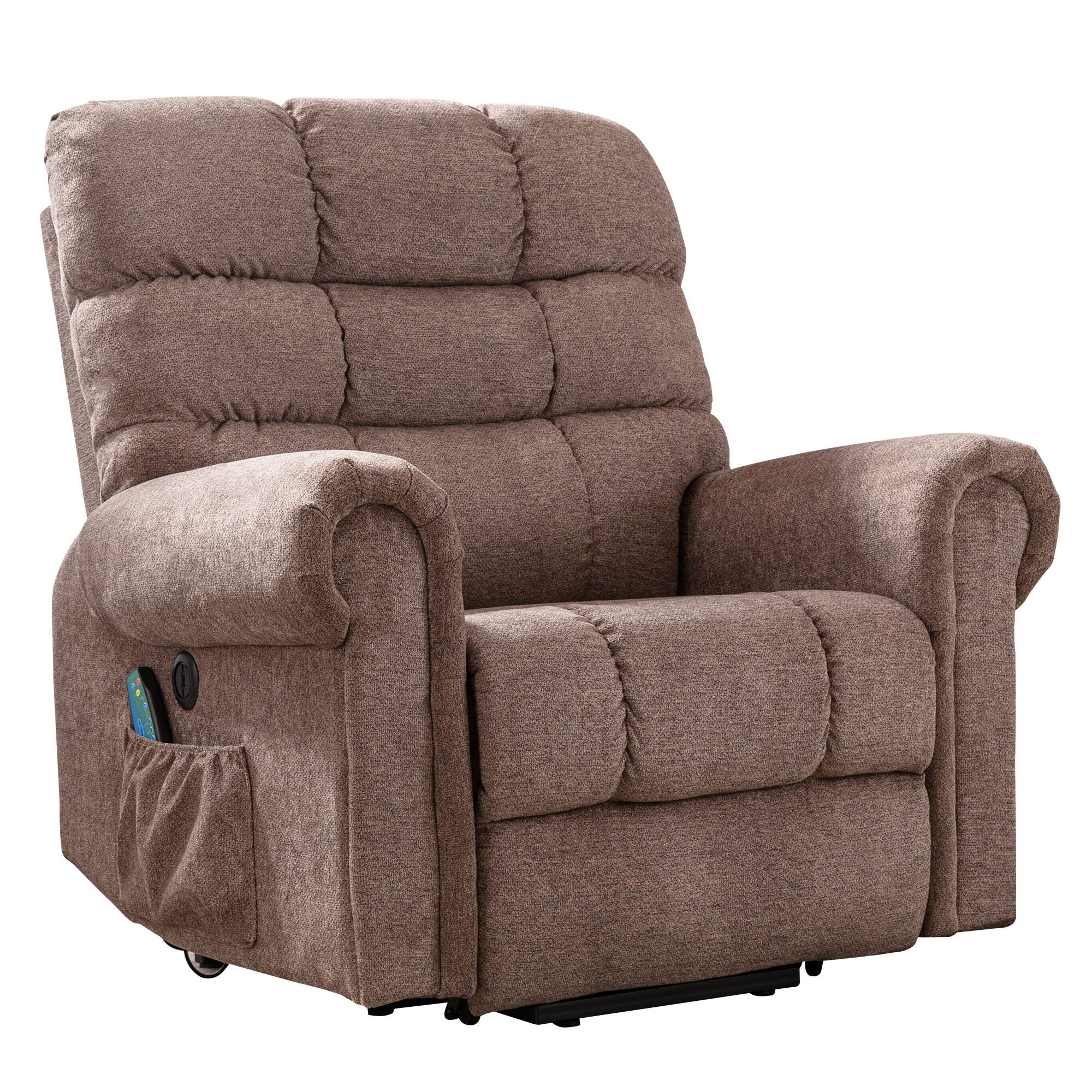 Left. Bestier - Fabric Power Lift Recliner with 8-Point Vibration Heating Massage and Rolled Handrail Assistance Recliner with USB,Taupe - Taupe.