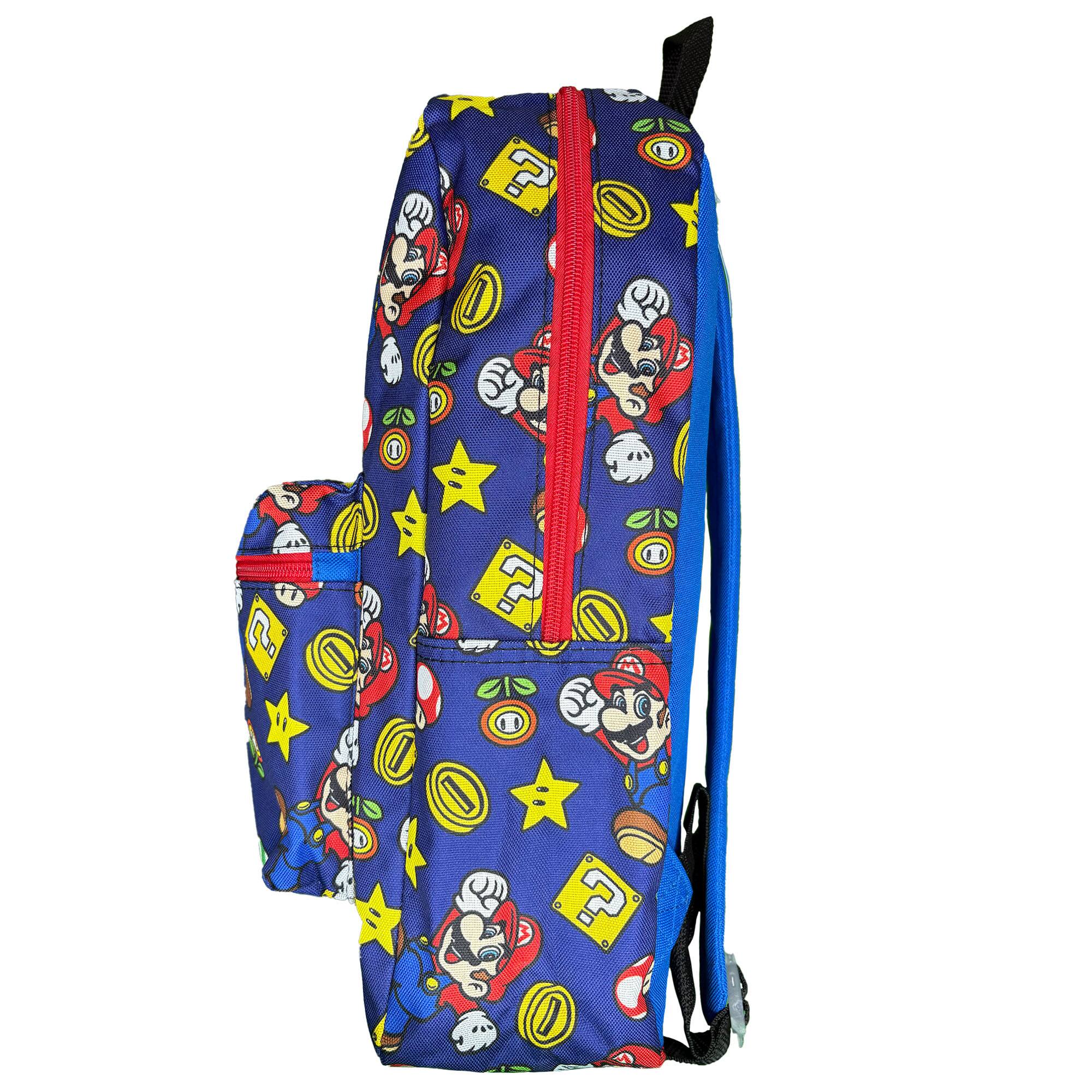 Alt View 1. UPD - All Over Print 16" Navy Blue Unisex Super Mario Classic Backpack for School - Multicolored.
