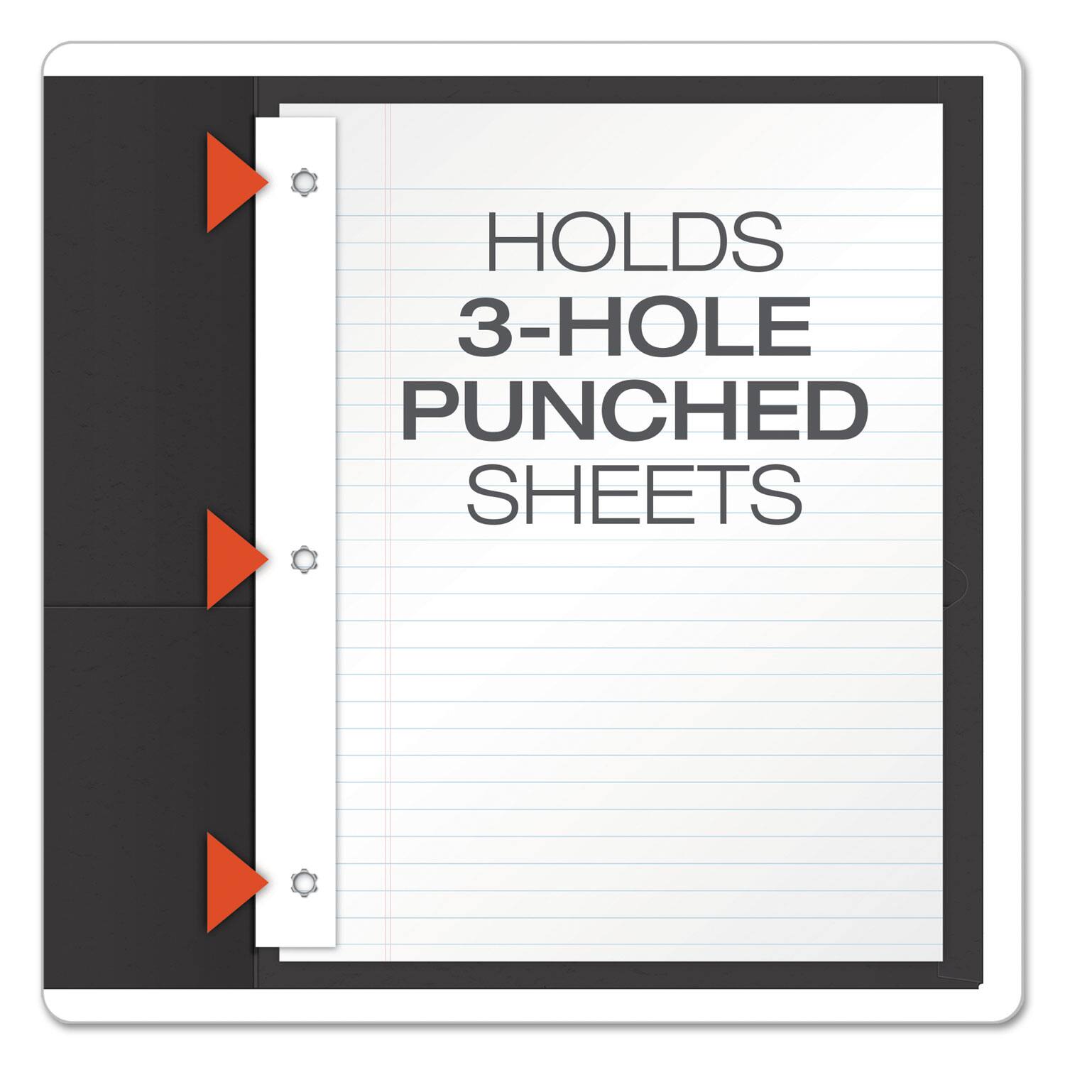 HOLDS  
3-HOLE PUNCHED SHEETS