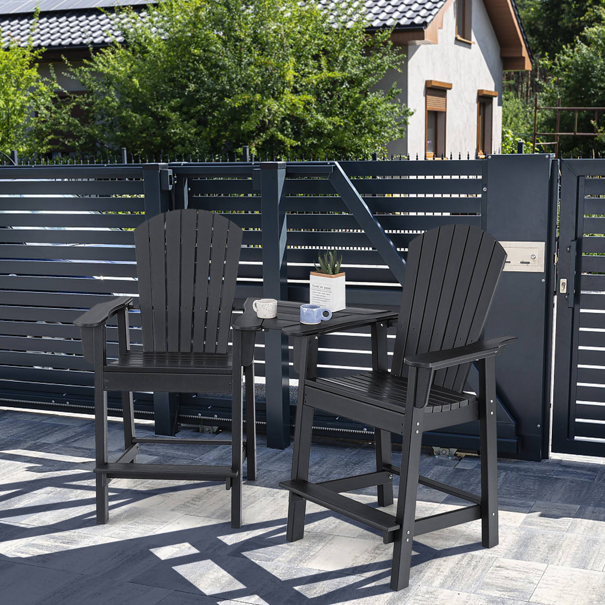 Alt View 3. Costway - Costway 2pcs HDPE Tall Adirondack Chair Barstools Connecting Tray Patio Footrest - Black.