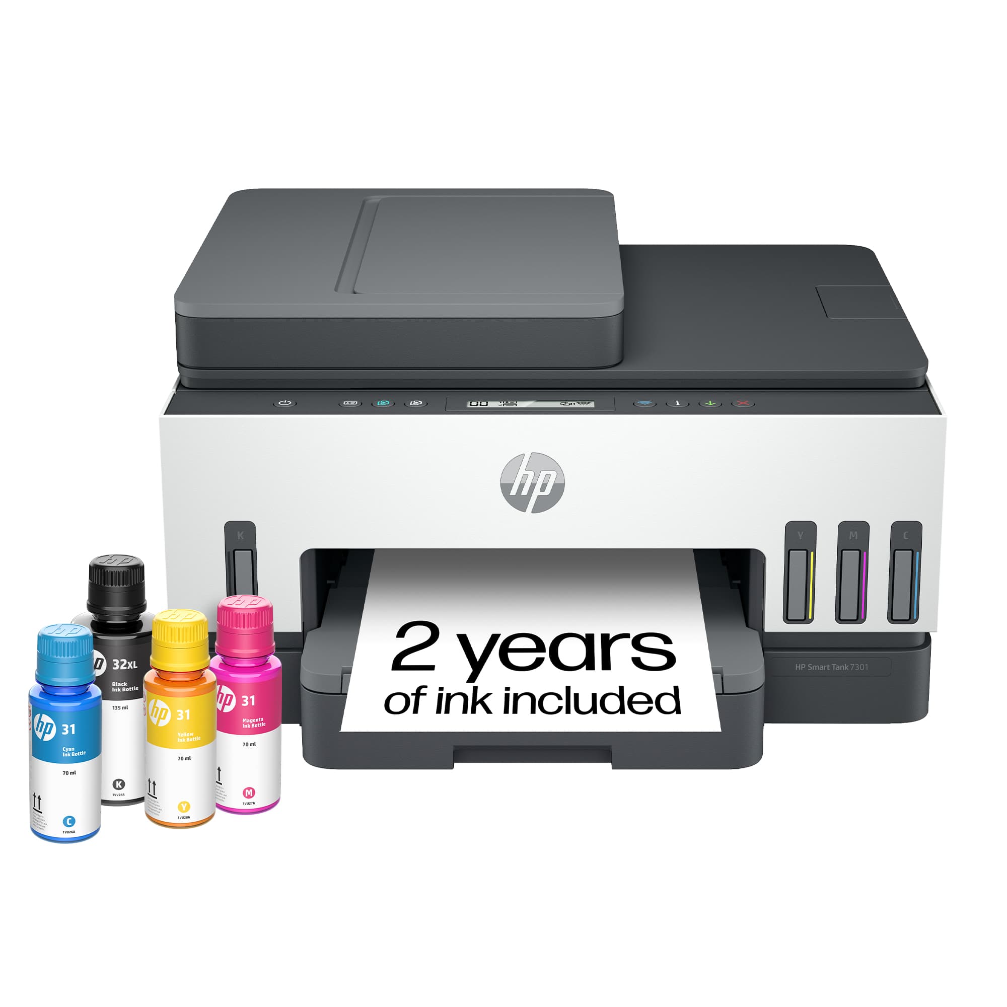 HP - Smart Tank 7301 Wireless AI-Enabled All-in-One Cartridge-Free Supertank Inkjet Printer with 2 Years of Ink Included¹ - White & Slate - Front_Zoom