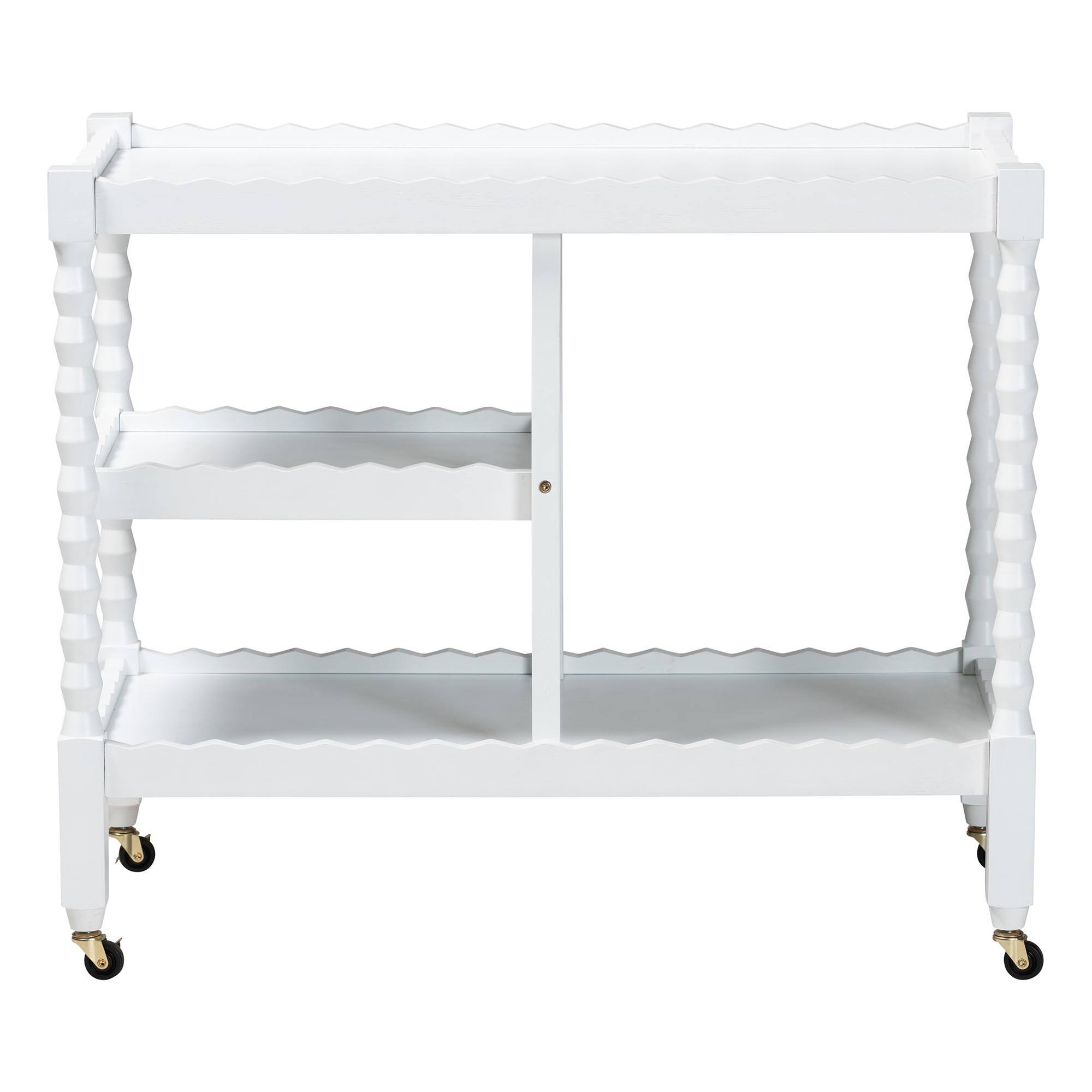 Angle. Baxton Studio - Seamus 3-Tier Book Cart with Bobbin Frame - White.