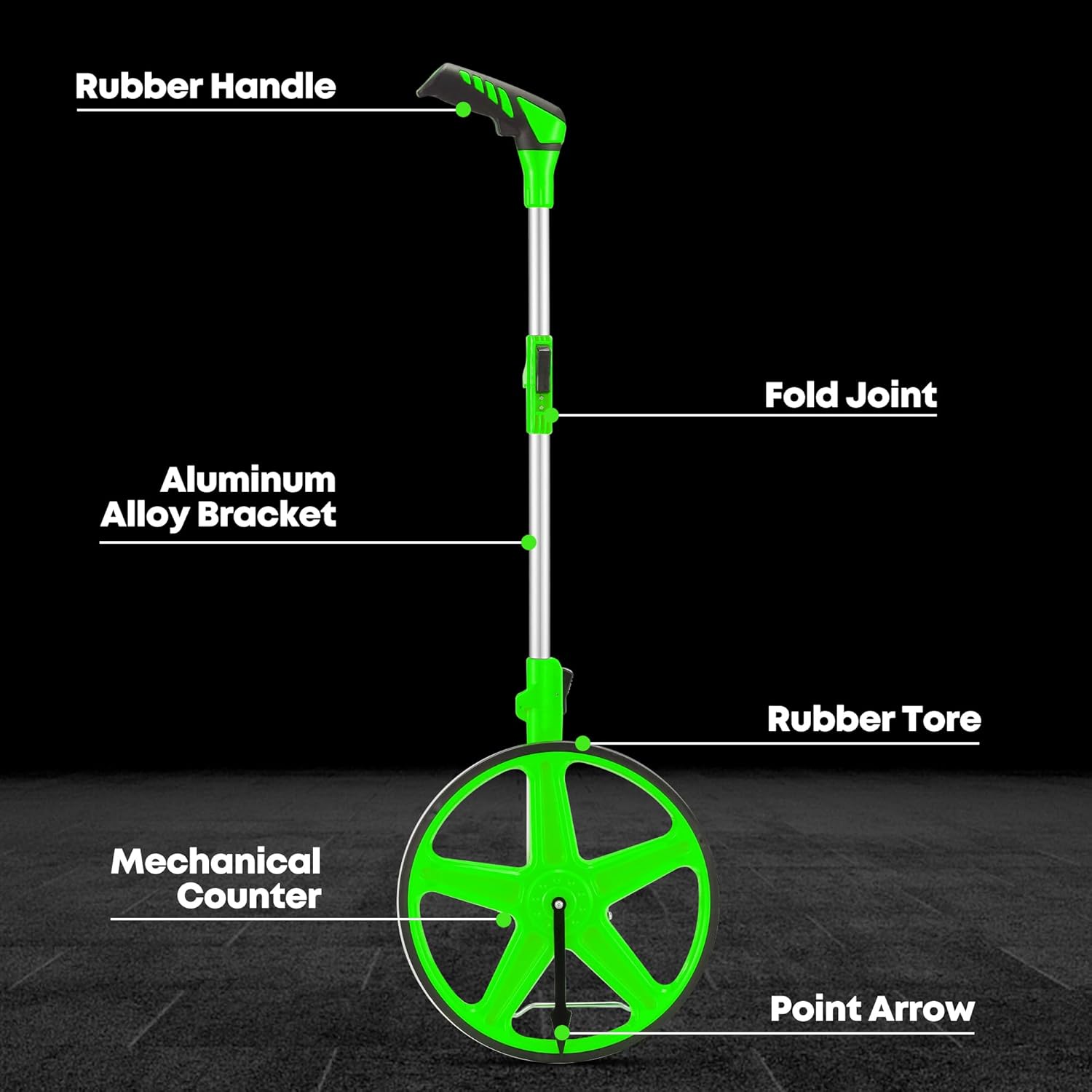 Rubber Handle, Fold Joint, Aluminum Alloy Bracket, Rubber Tore, Mechanical Counter, Point Arrow