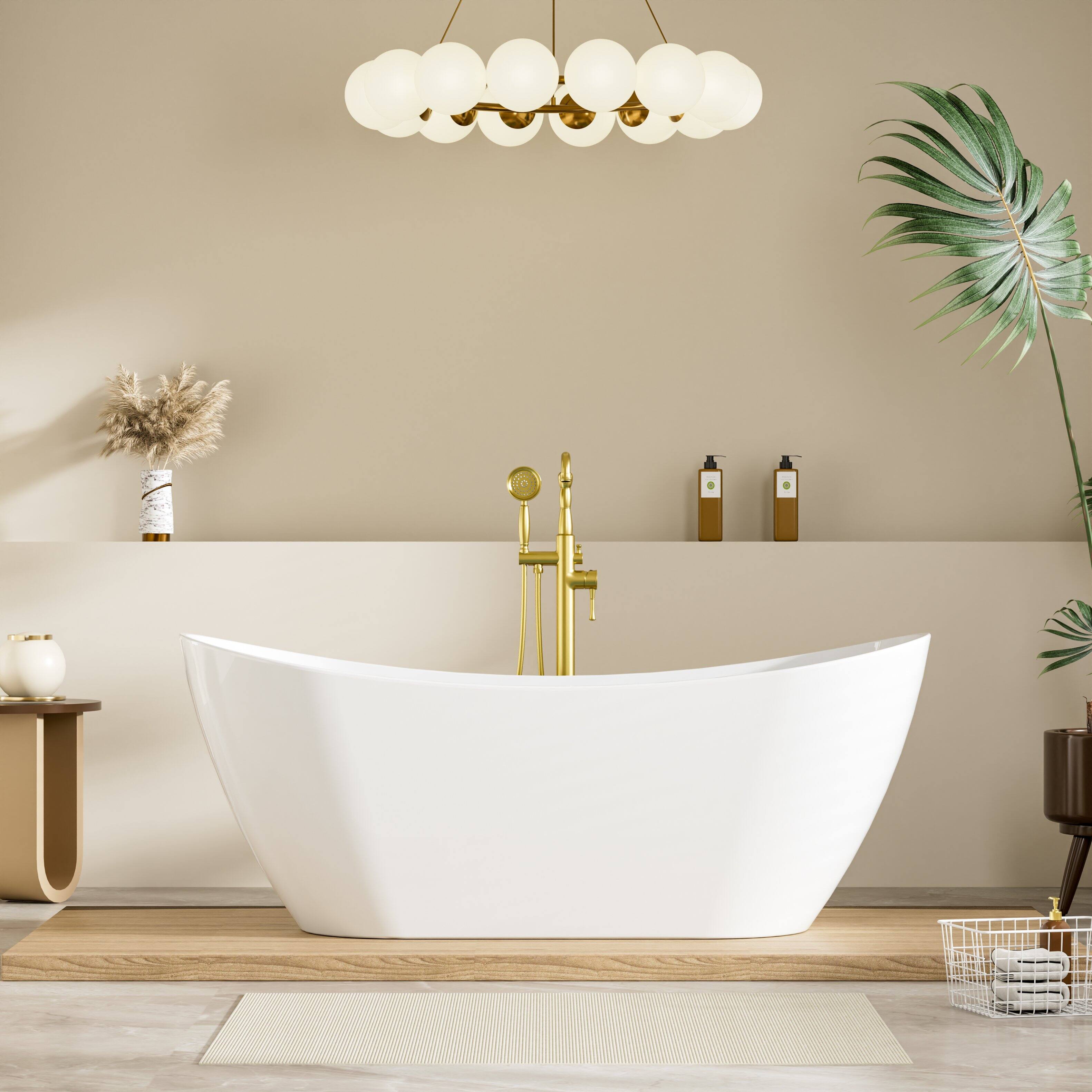 Front. WELLFOR - Vela 67 in. x 29 in. Acrylic Oval Freestanding Soaking Bathtub with Center Drain and Overflow - White.