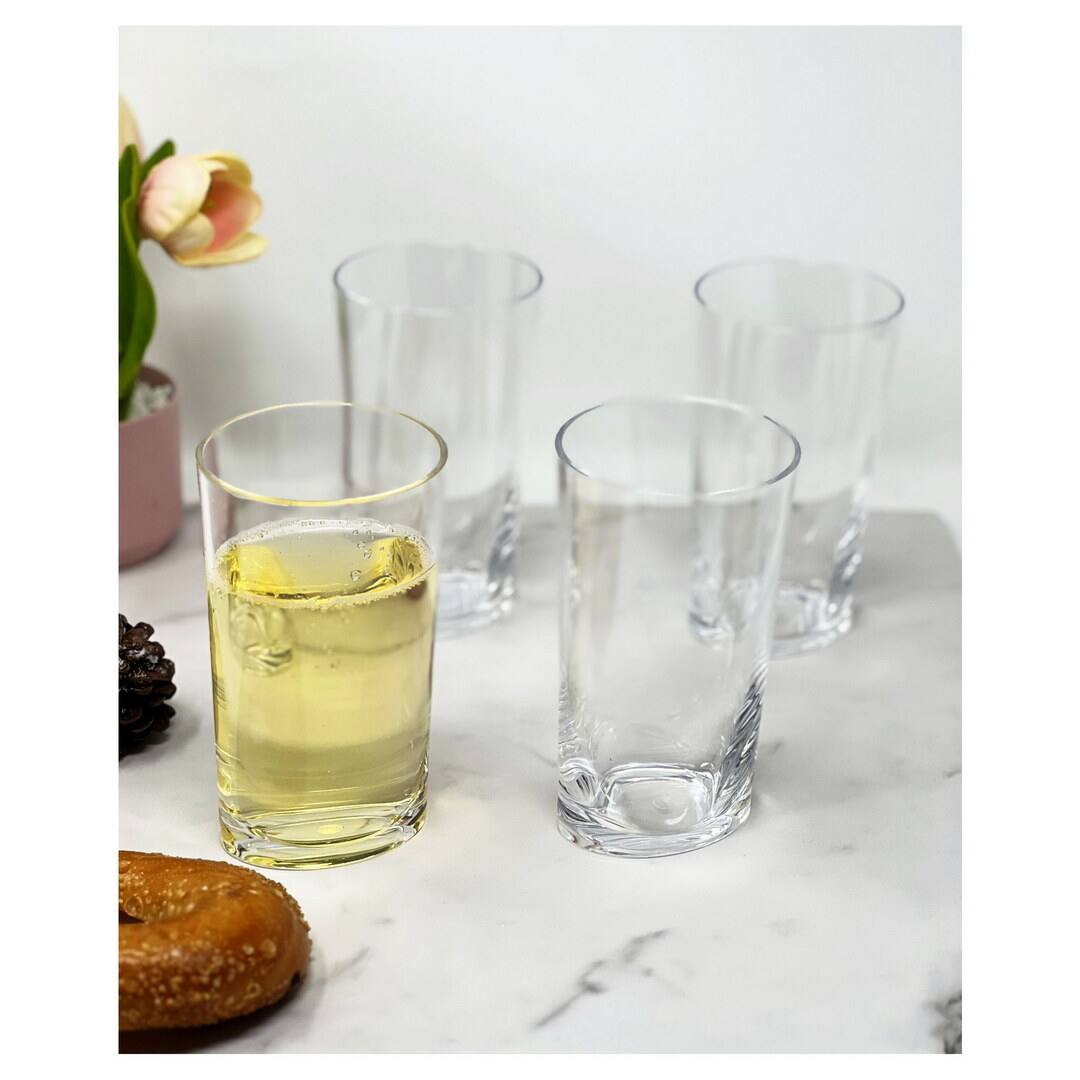 Angle. APRILSOUL - Oval Halo Acrylic Glasses Set of 4 Hi Ball Plastic BPA Free Cocktail Drinkware Water Tumblers - white.